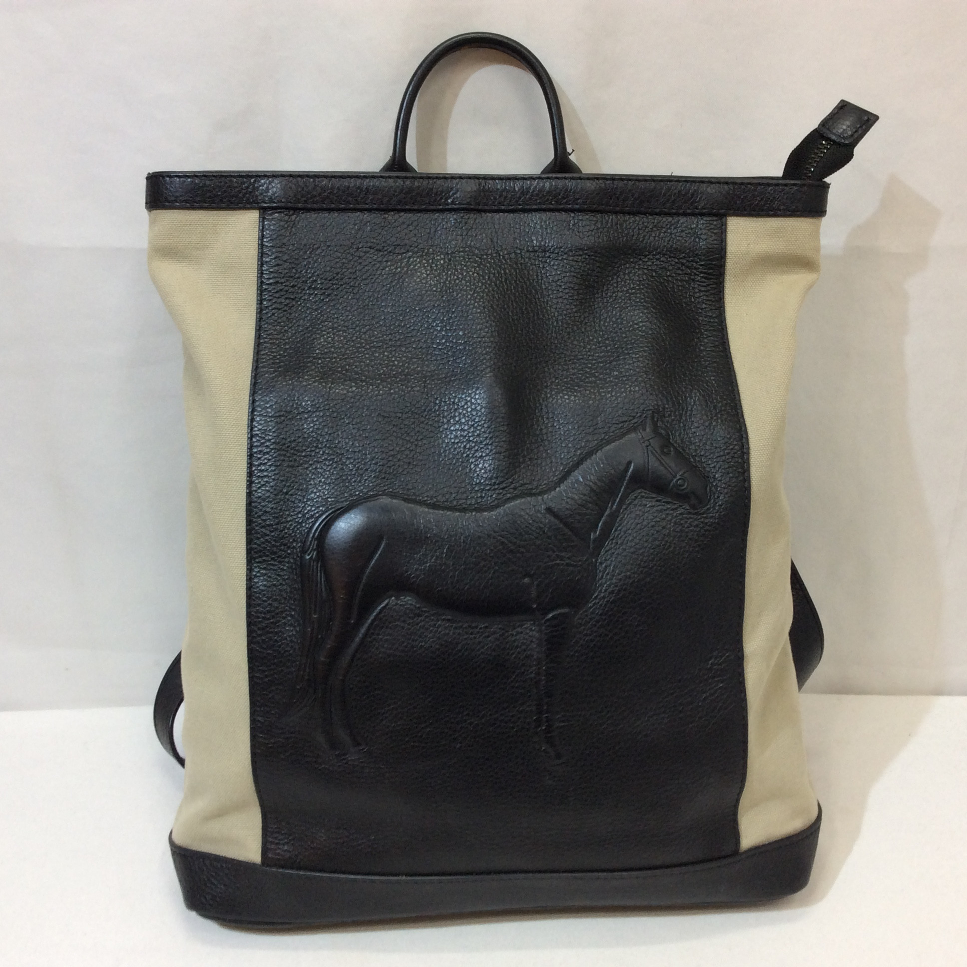 ear PAPILLONNER × IO PELLE イアパピヨネ×イオペレ レザーコンビキャンバスリュック ブラック 馬