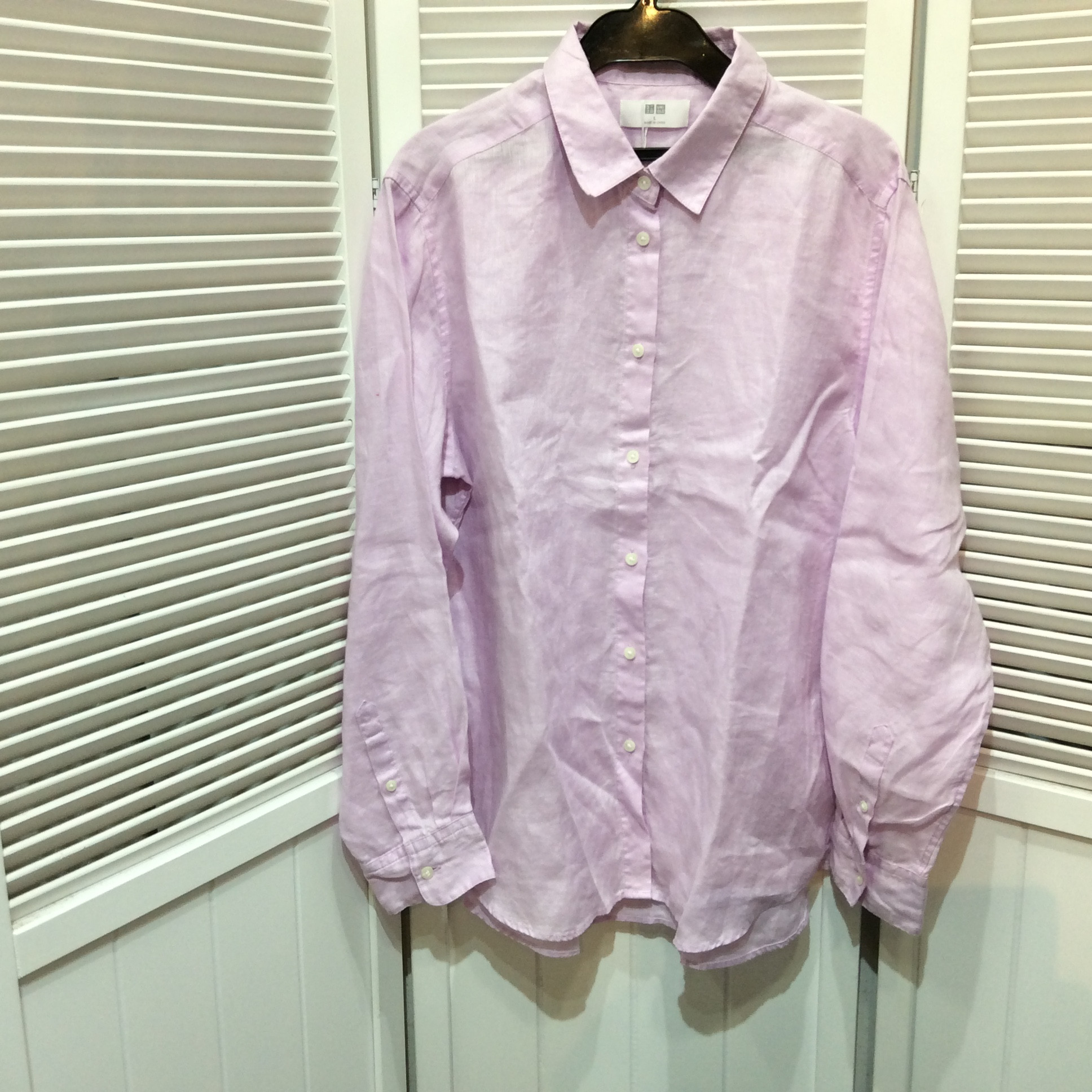 ユニクロ 麻ブラウス  サイズL パープル  美品
