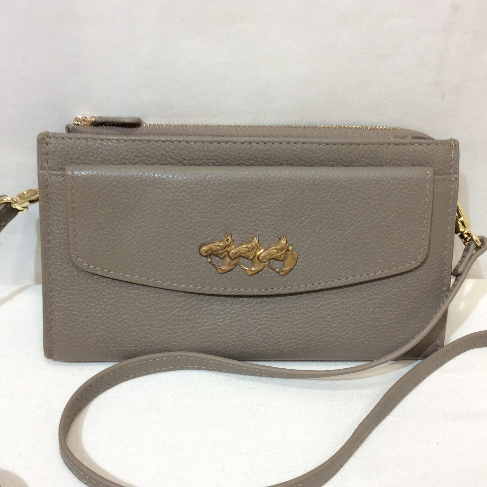 ear PAPILLONNER × Brooklyn Charm 馬チャームモバイルウォレットショルダー グレー 牛革 イアパピヨネ×ブルックリンチャーム