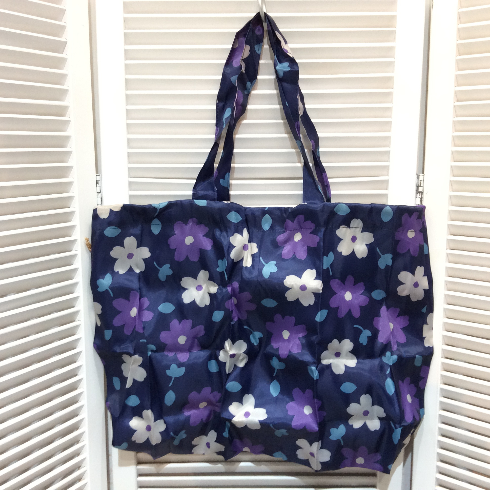 新品 エコバッグ  パープル花 はっ水加工