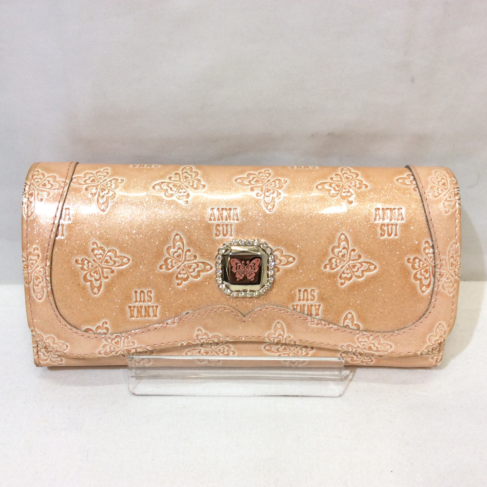 ANNA SUI アナスイ 長財布 ピンク系ラメ 蝶 エンボス