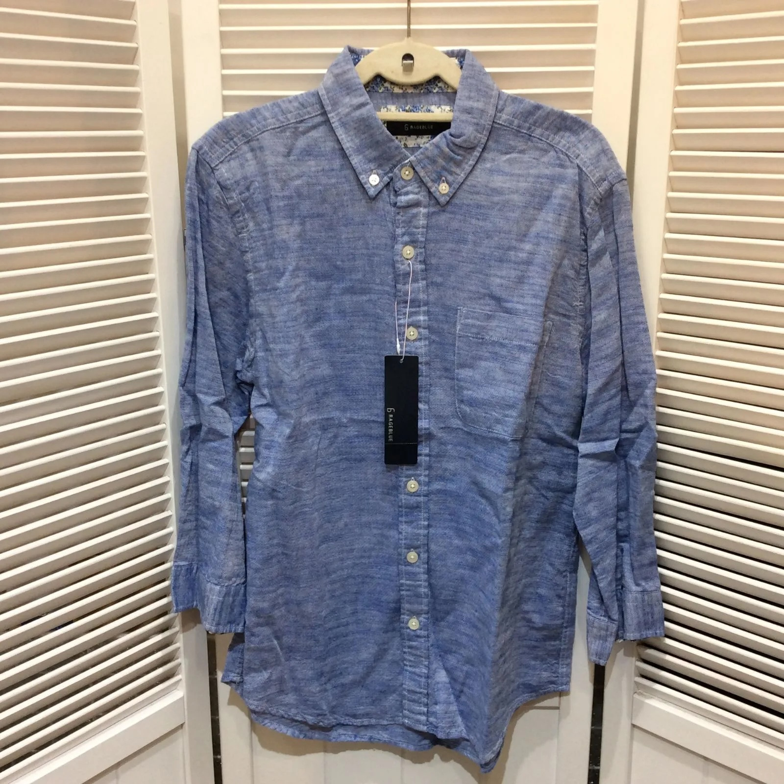 未使用☆RAGEBLUE レイジブルー スラブリネンシャツ 7分袖 S ブルー系