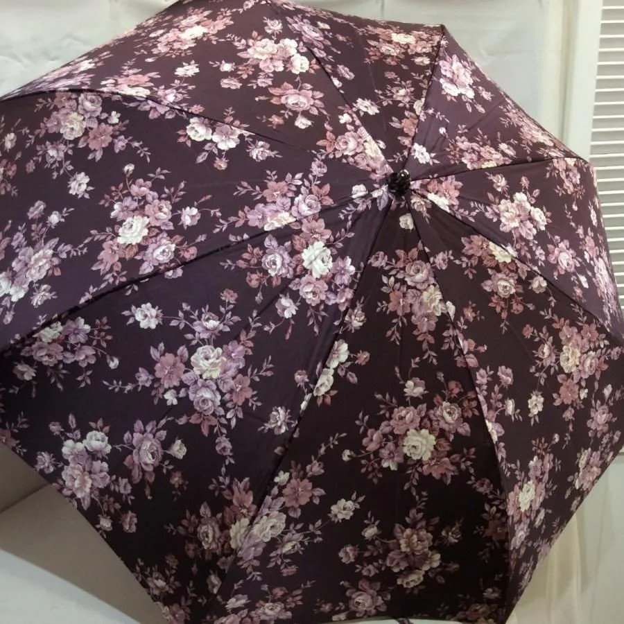 新品☆折りたたみ日傘 百貨店商材 パープル フラワー柄 袋付き シルク素材