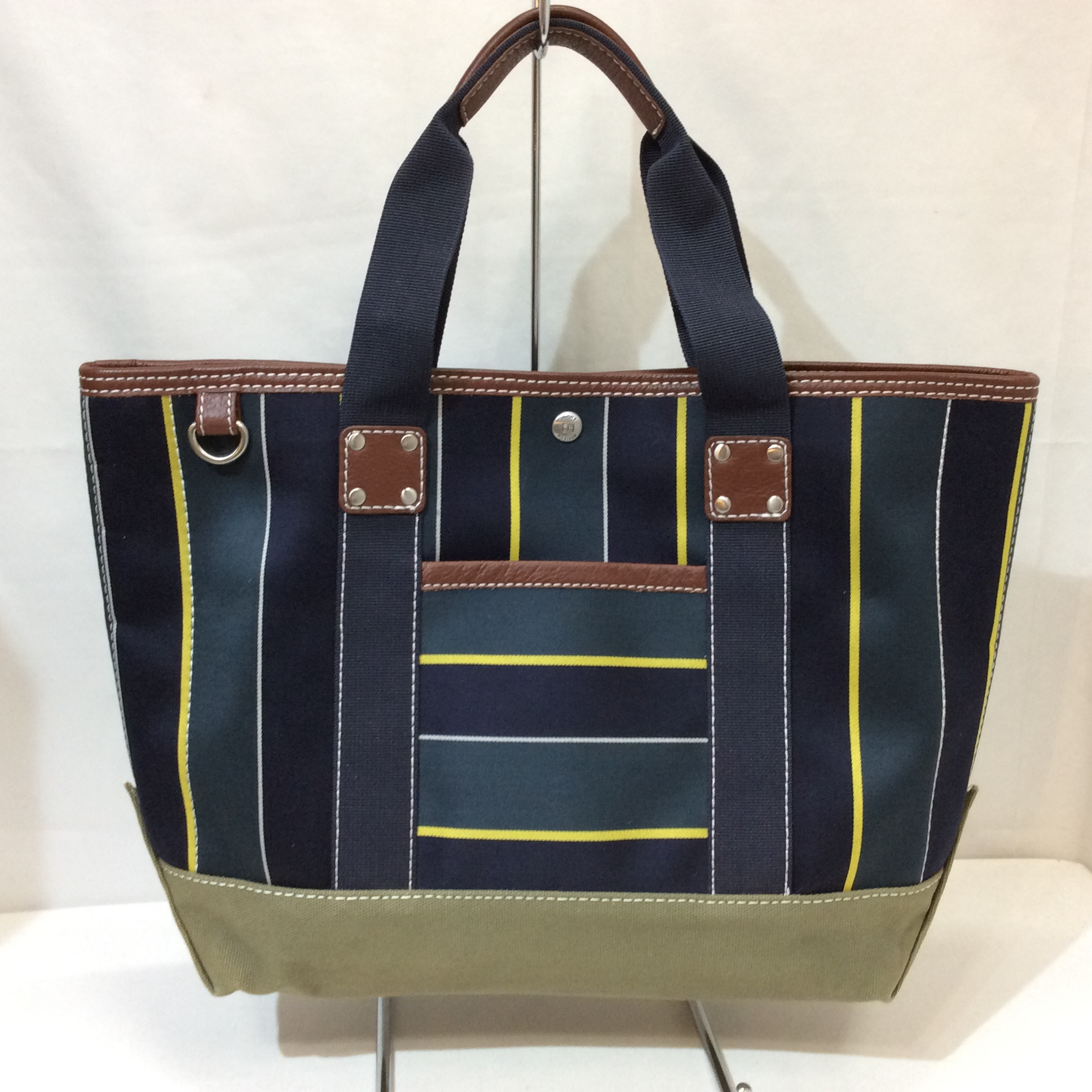 TOMMY HILFIGER トミー ヒルフィガー トートバッグ ネイビー×グリーン