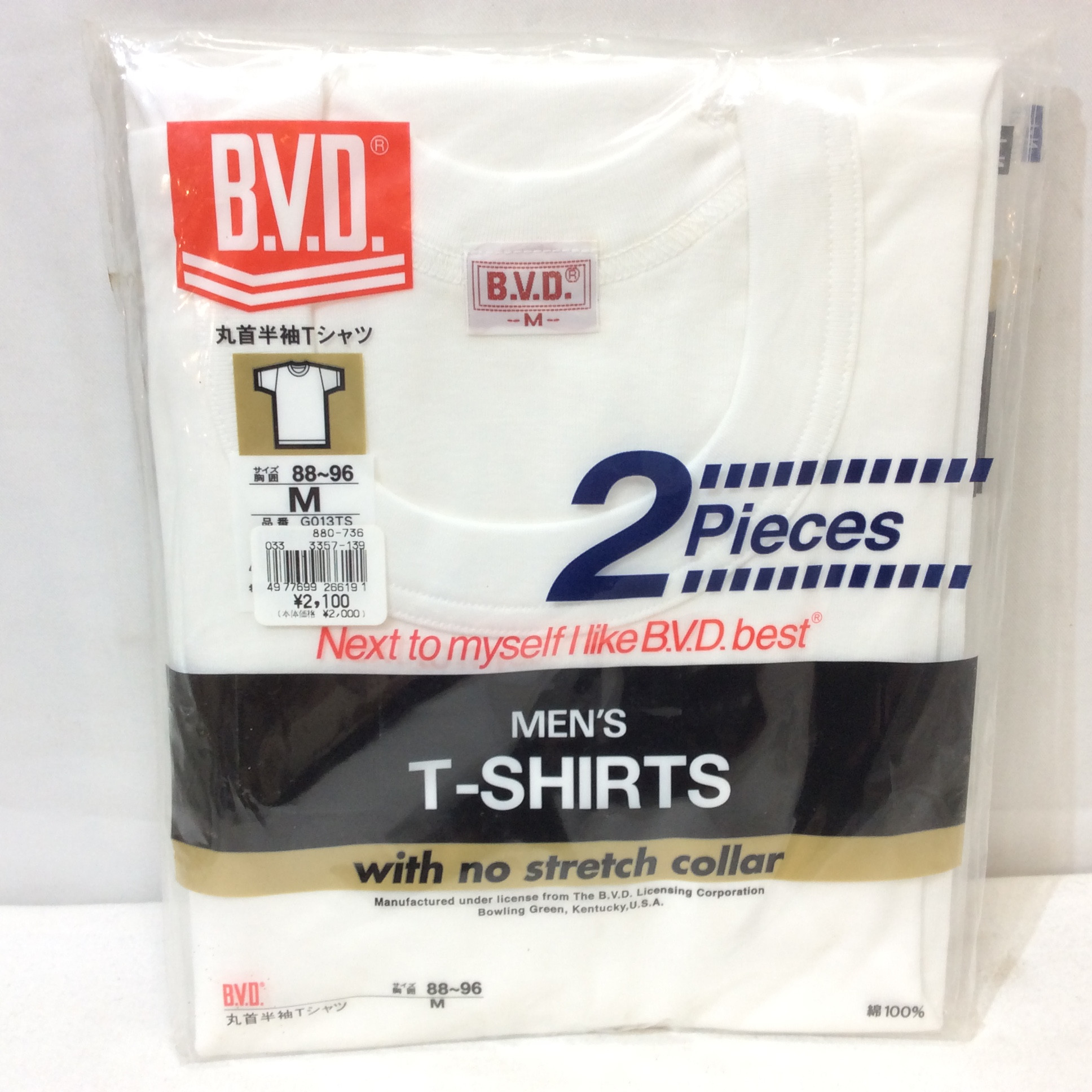 未使用☆BVD 紳士 丸首半袖Tシャツ 2枚組 M ホワイト