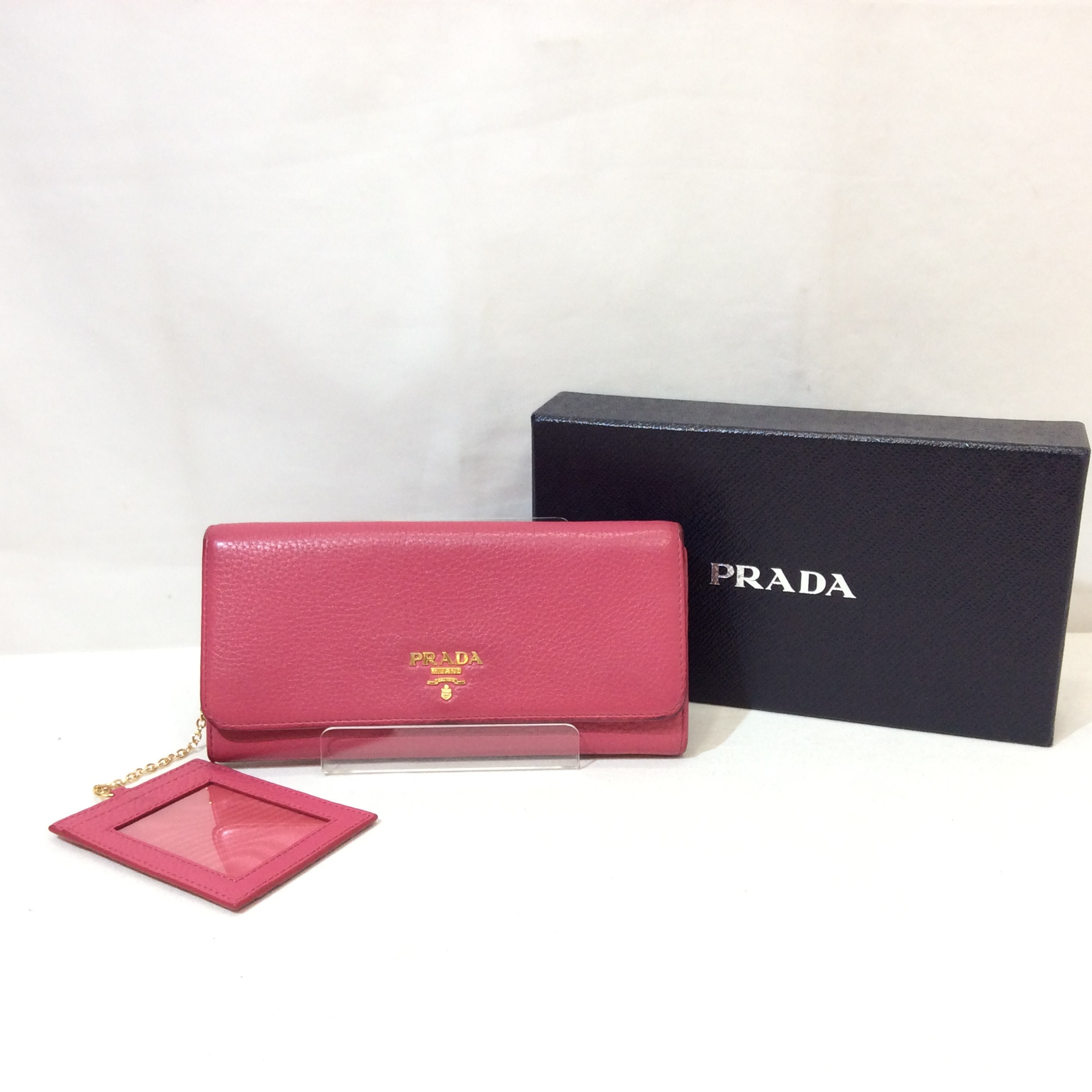PRADA プラダ Wホック 長財布 レザー パスケース付き ピンク