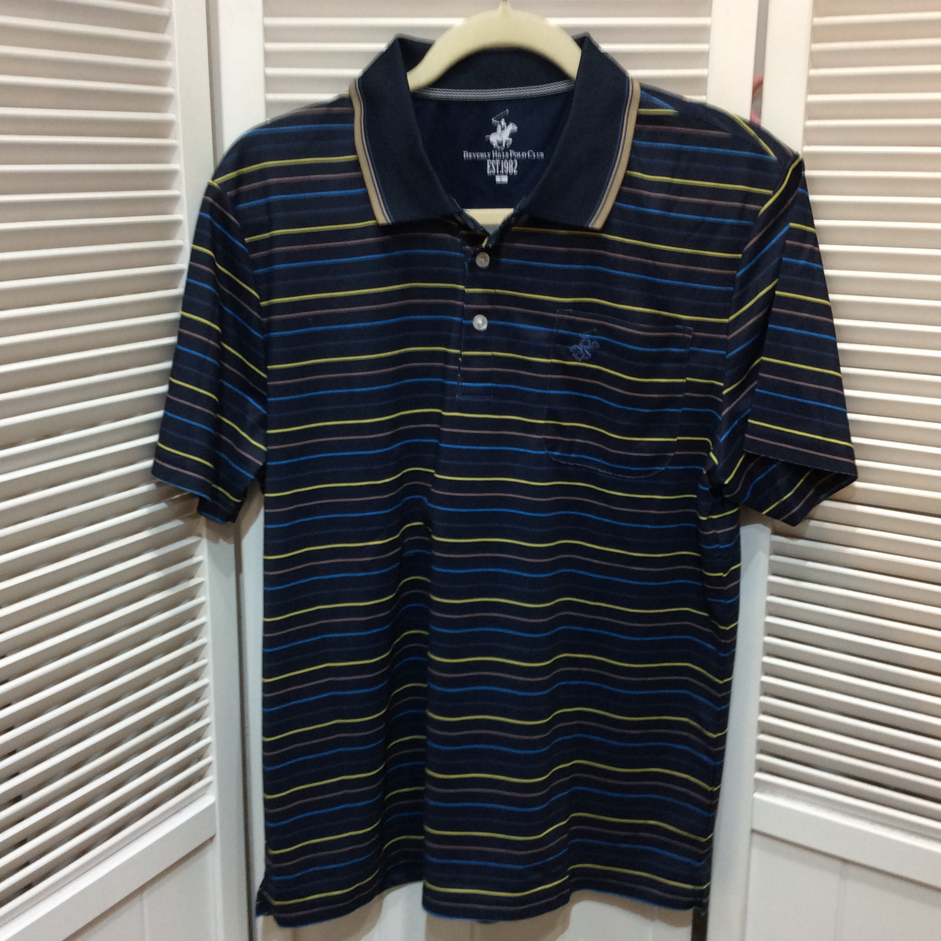 未使用☆POLO CLUB メンズ ポロシャツ L ネイビー ボーダー柄
