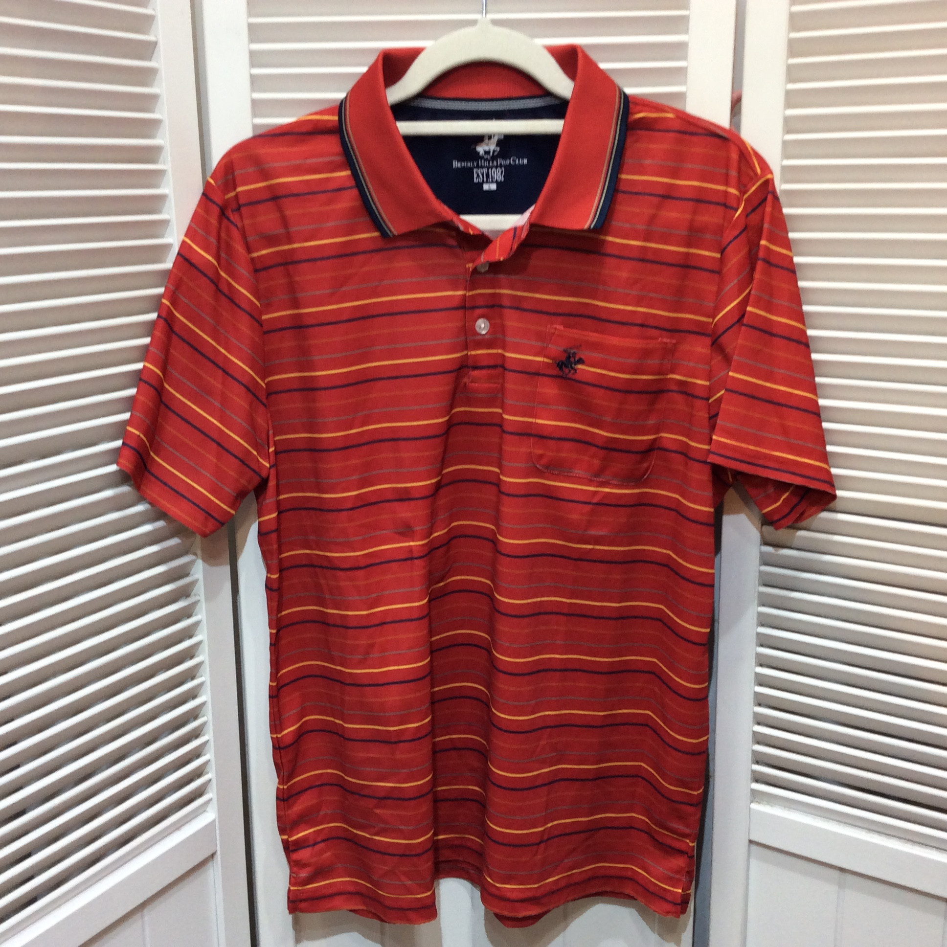 未使用☆POLO CLUB メンズ ポロシャツ L レッド ボーダー柄