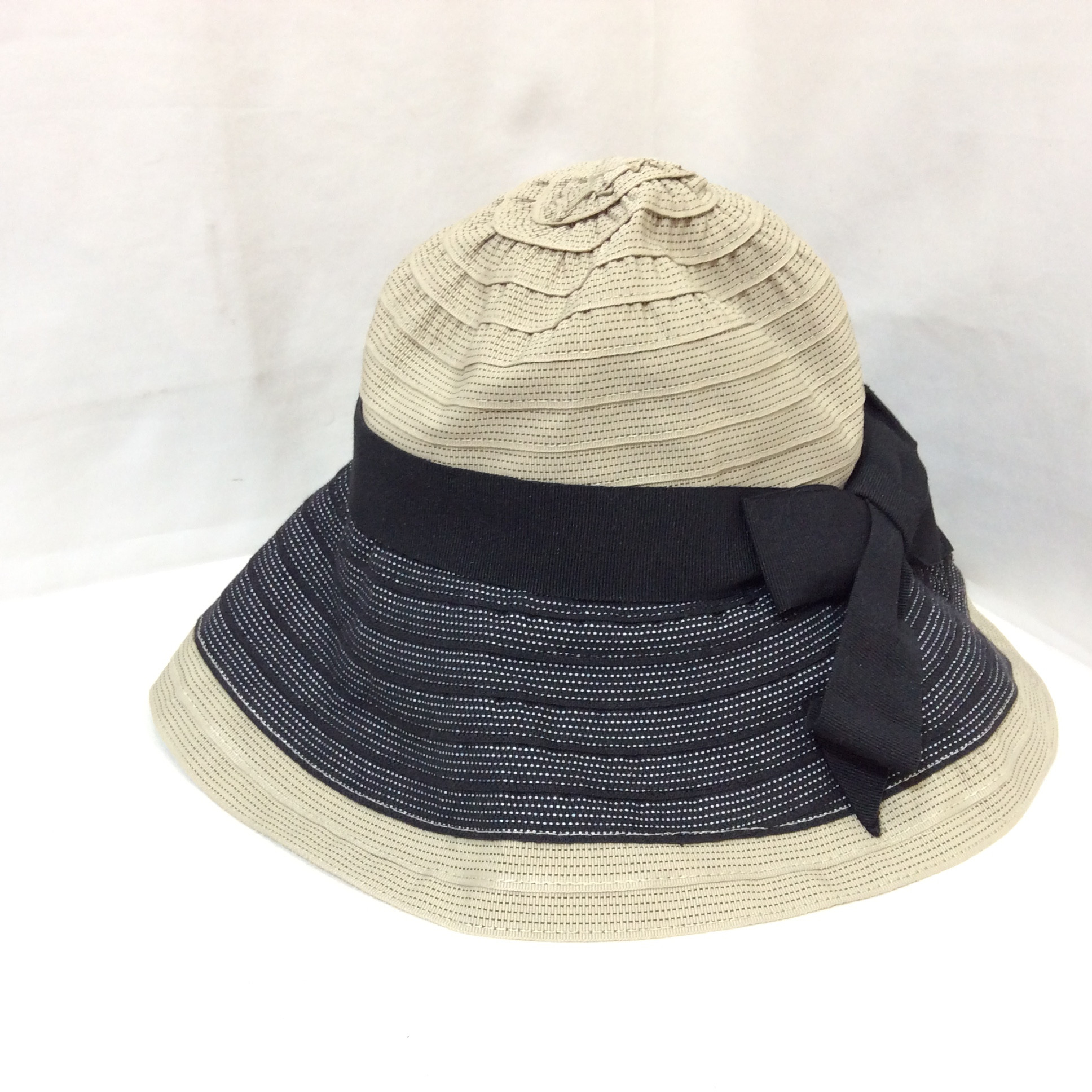 MAZZANTI／ITALY製  帽子  ベージュ／ブラック／リボン  美品