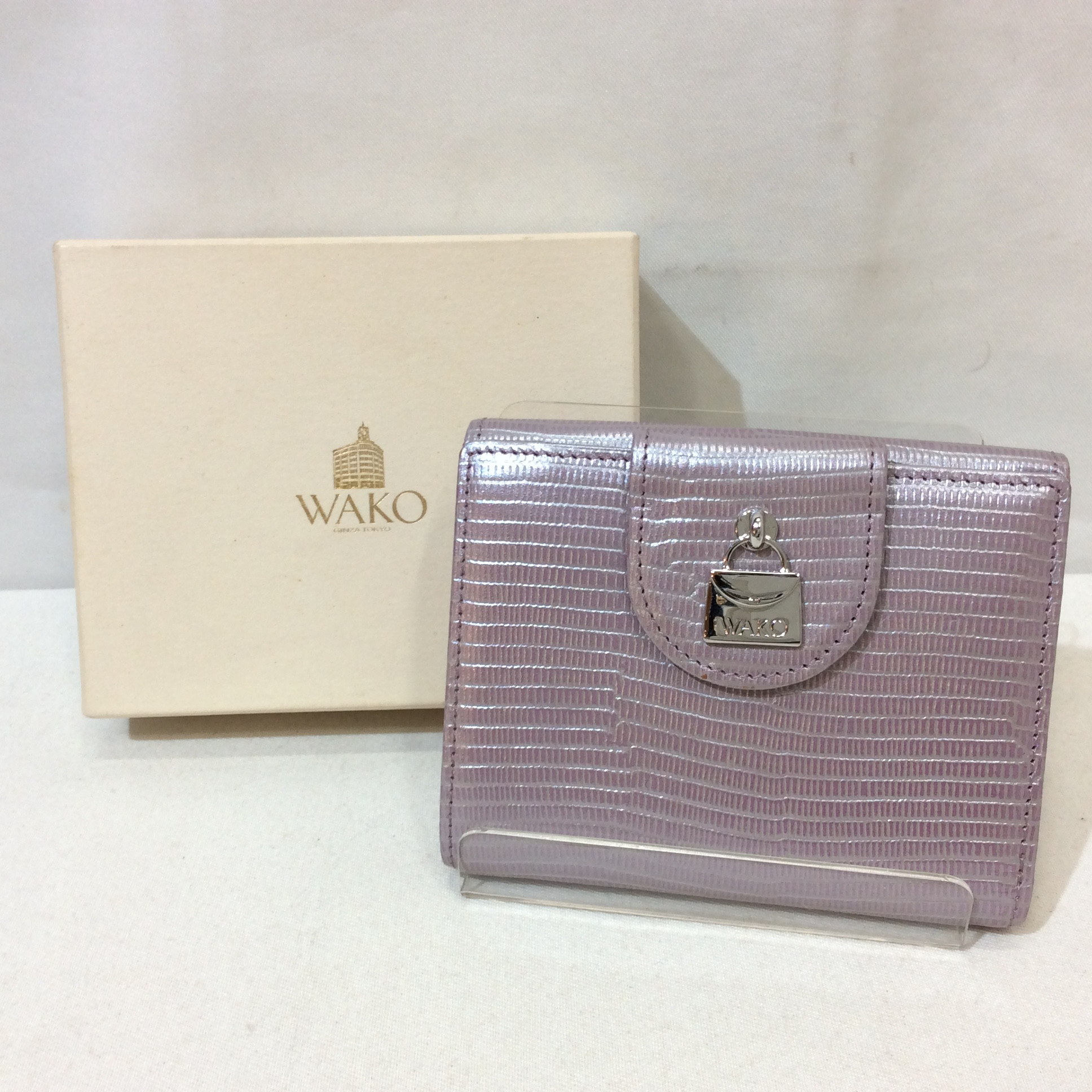 WAKO 和光 レザー 2つ折り財布 パープル 箱付き