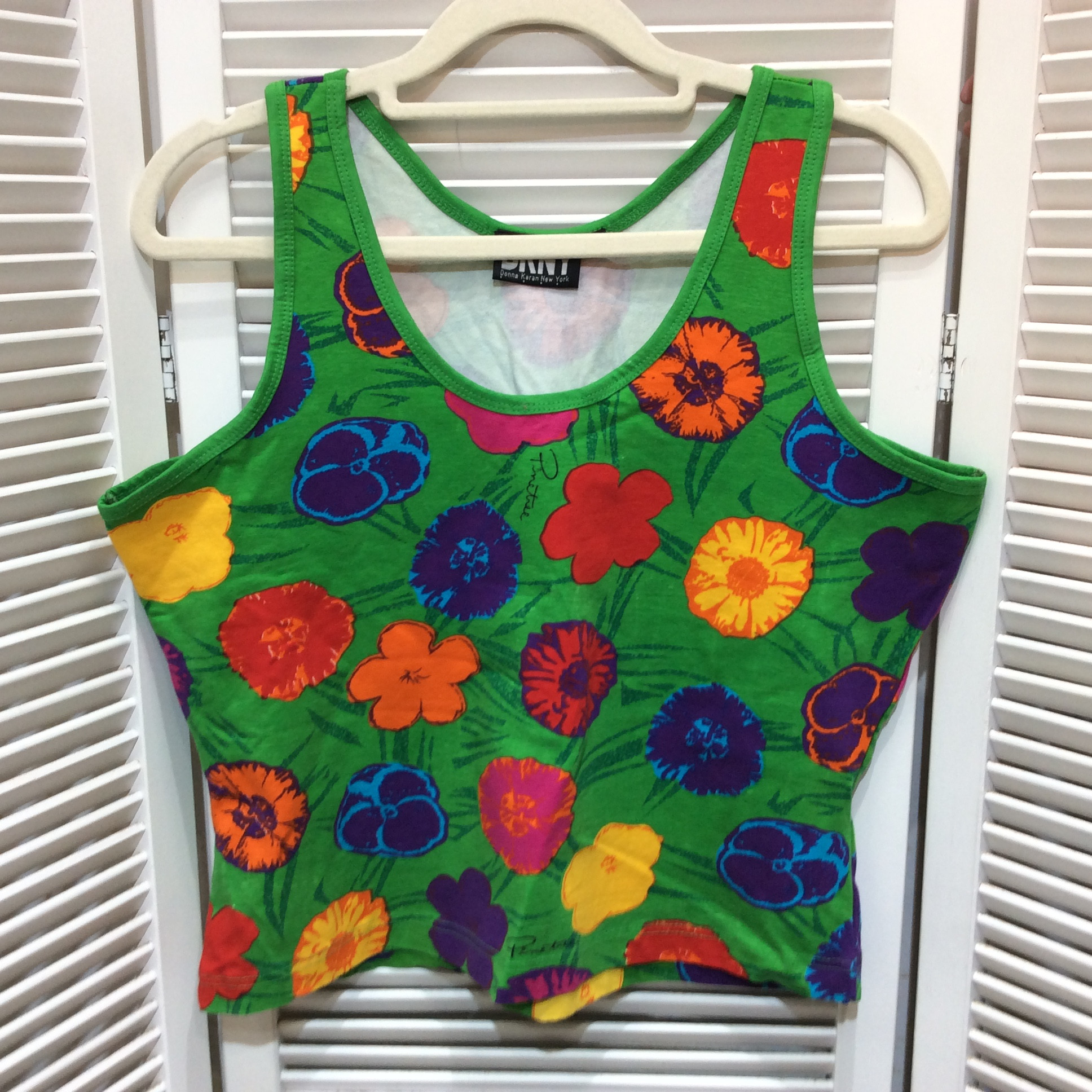 DKNY タンクトップ XL グリーン柄