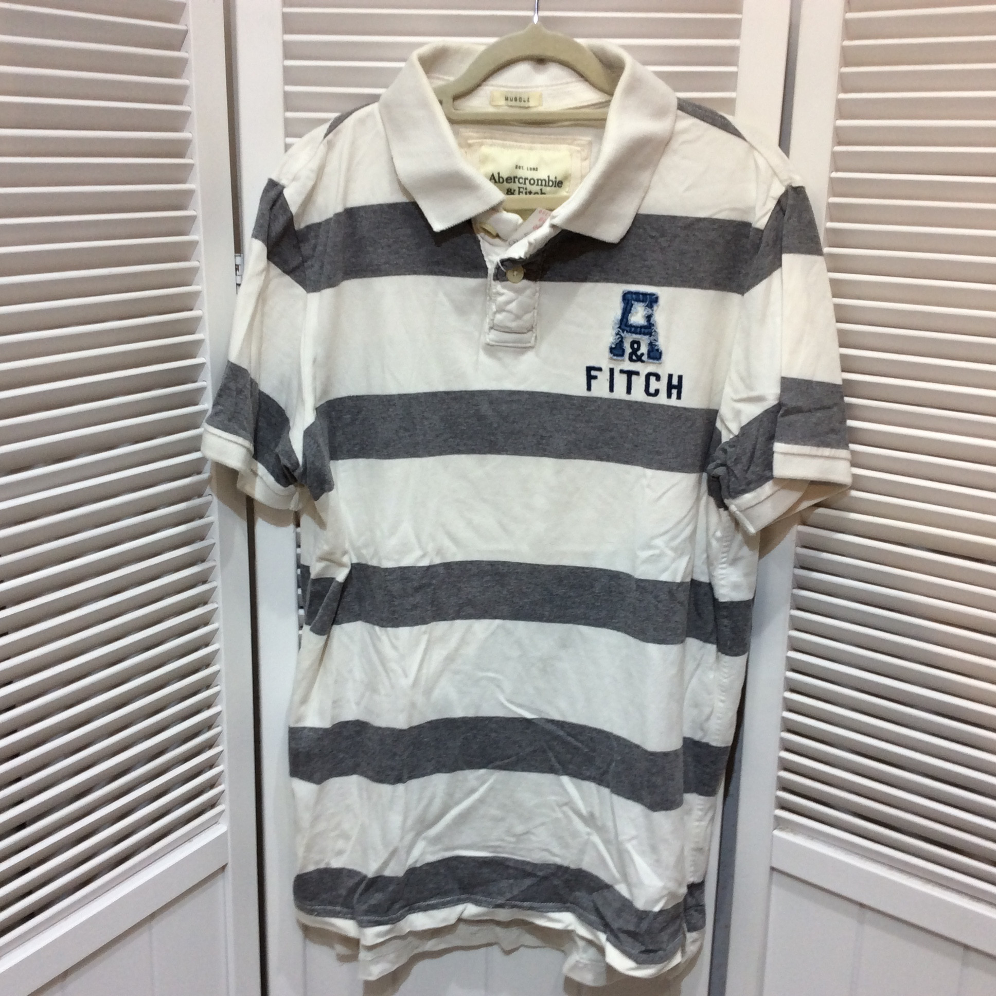 アバクロ ポロシャツ L ホワイト×グレー ボーダー