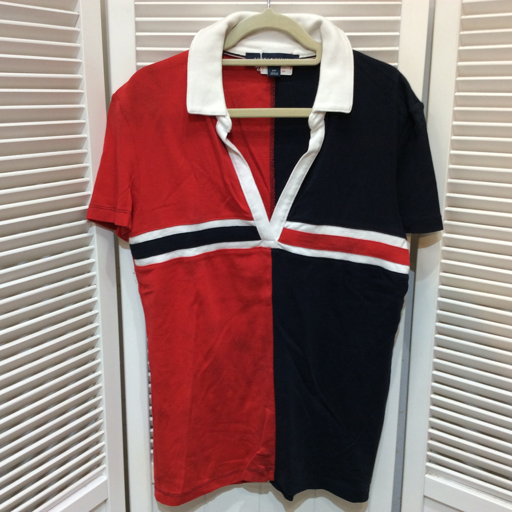 トミーヒルフィガー ポロシャツ S レッド×ネイビー