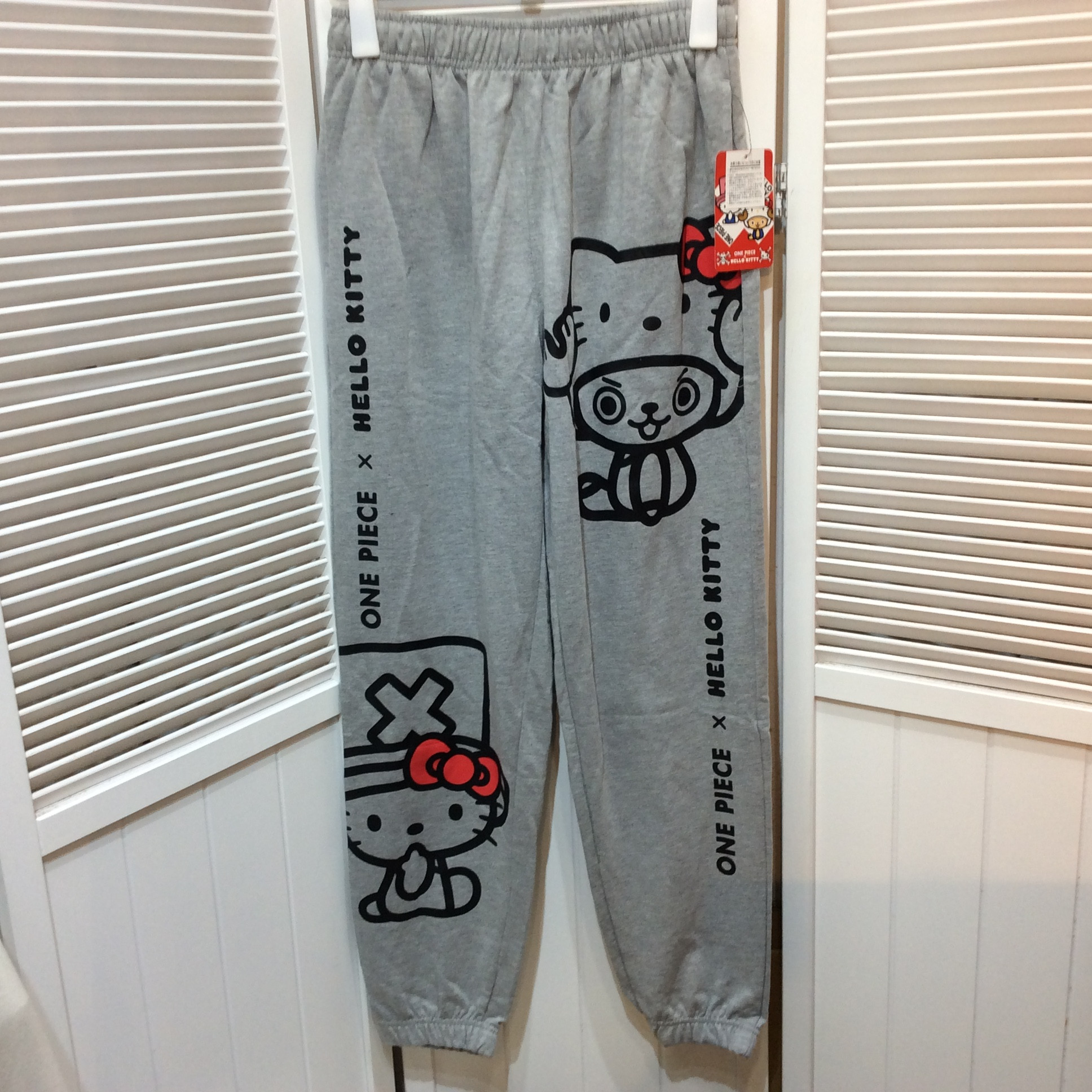 未使用☆ONE PIECE × HELLO KITTY ワンピース×ハローキティ コラボ メンズ スウェットパンツ L グレー トニートニーチョッパー