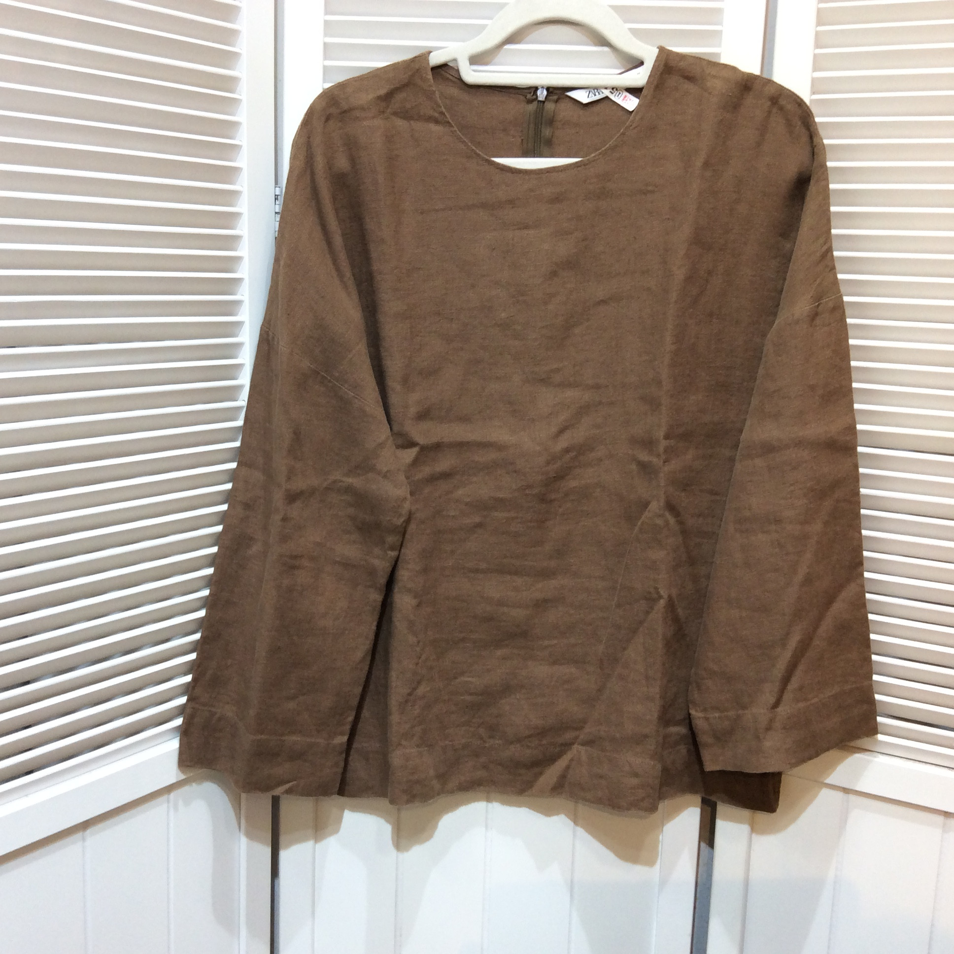ZARA  麻カットソー  サイズS  ダークブラウン
