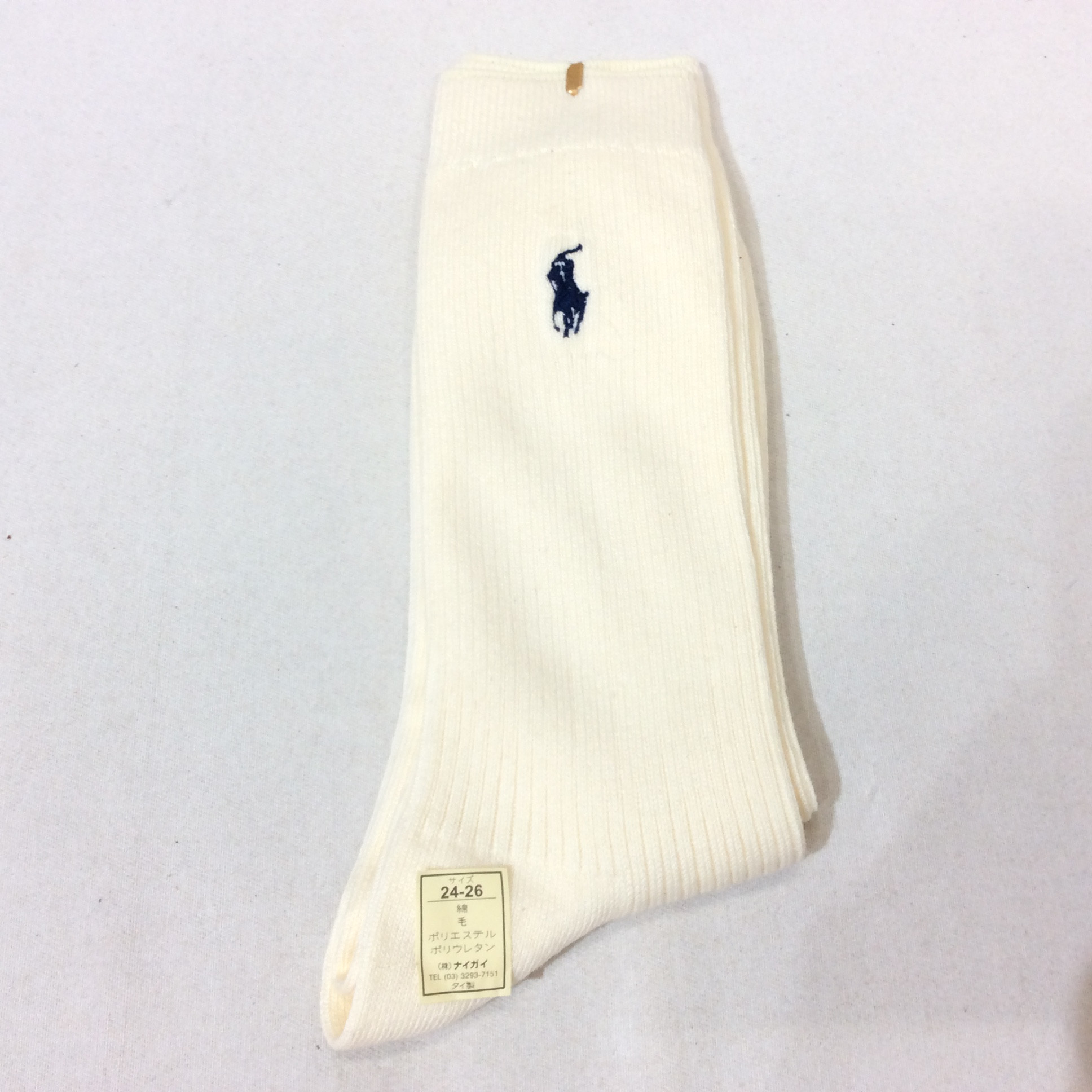 未使用☆POLO ポロ ラルフローレン レディース靴下 ハイソックス 24~26cm アイボリー系