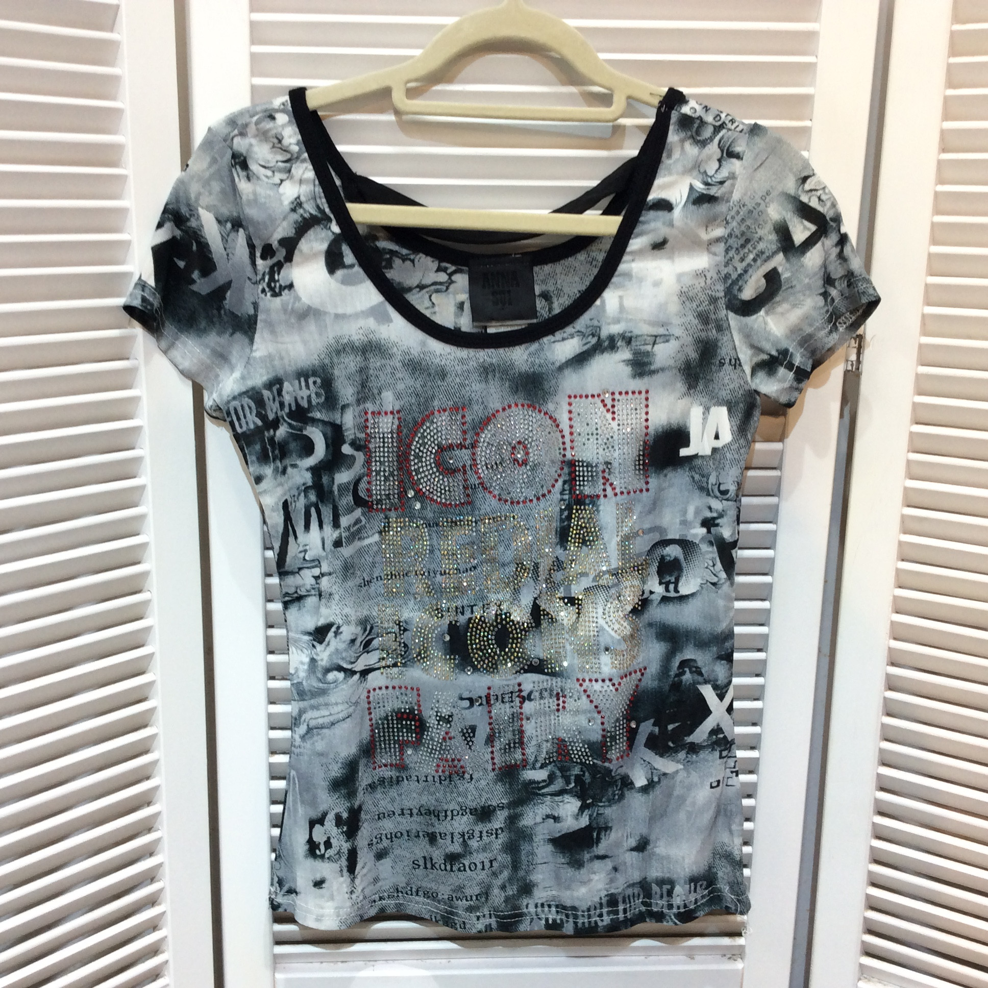 ANNA SUI アナスイ 半袖シャツ グレー系柄 ラインストーン