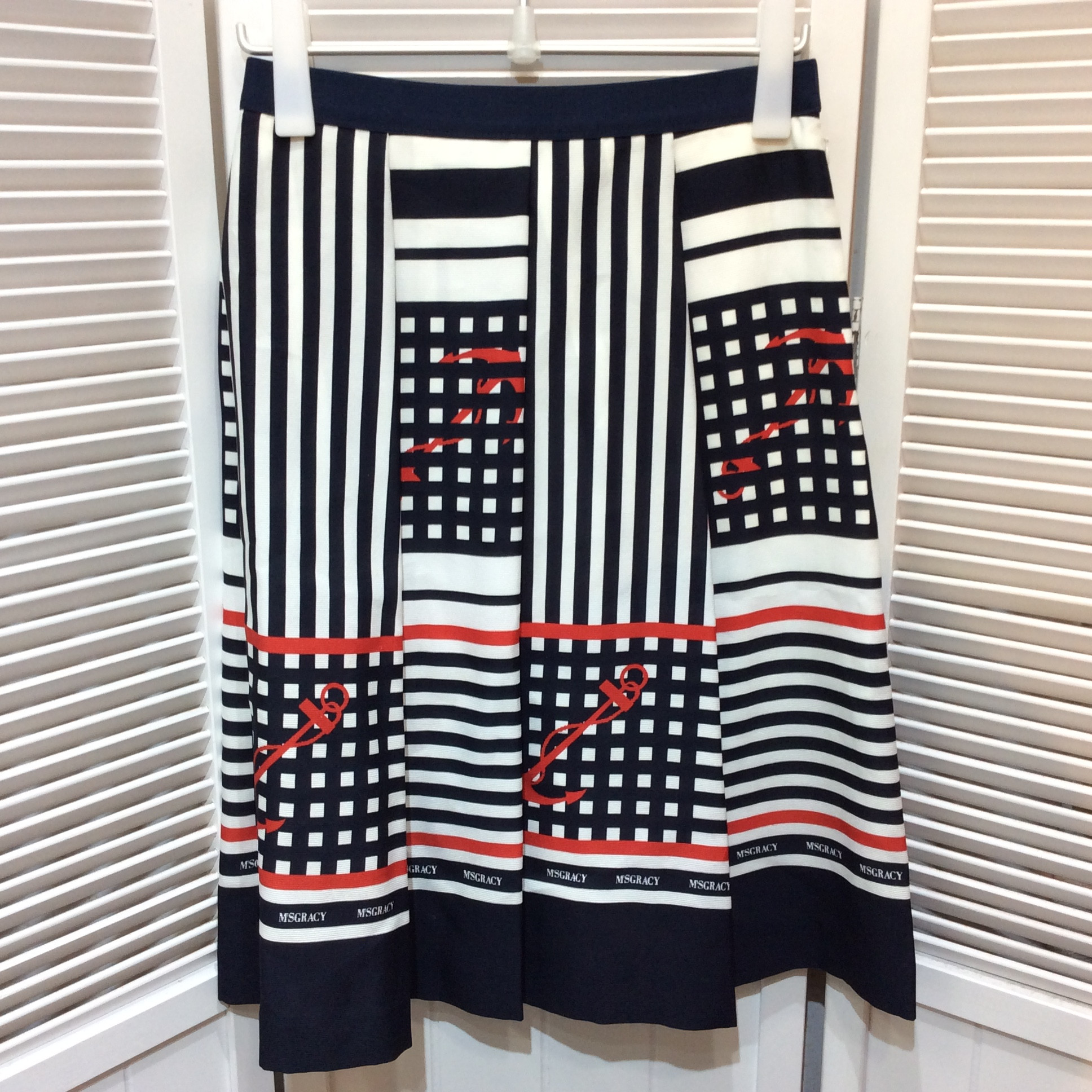 M'S GRACY エムズグレィシー スカート 40 ホワイト×ネイビー×レッド