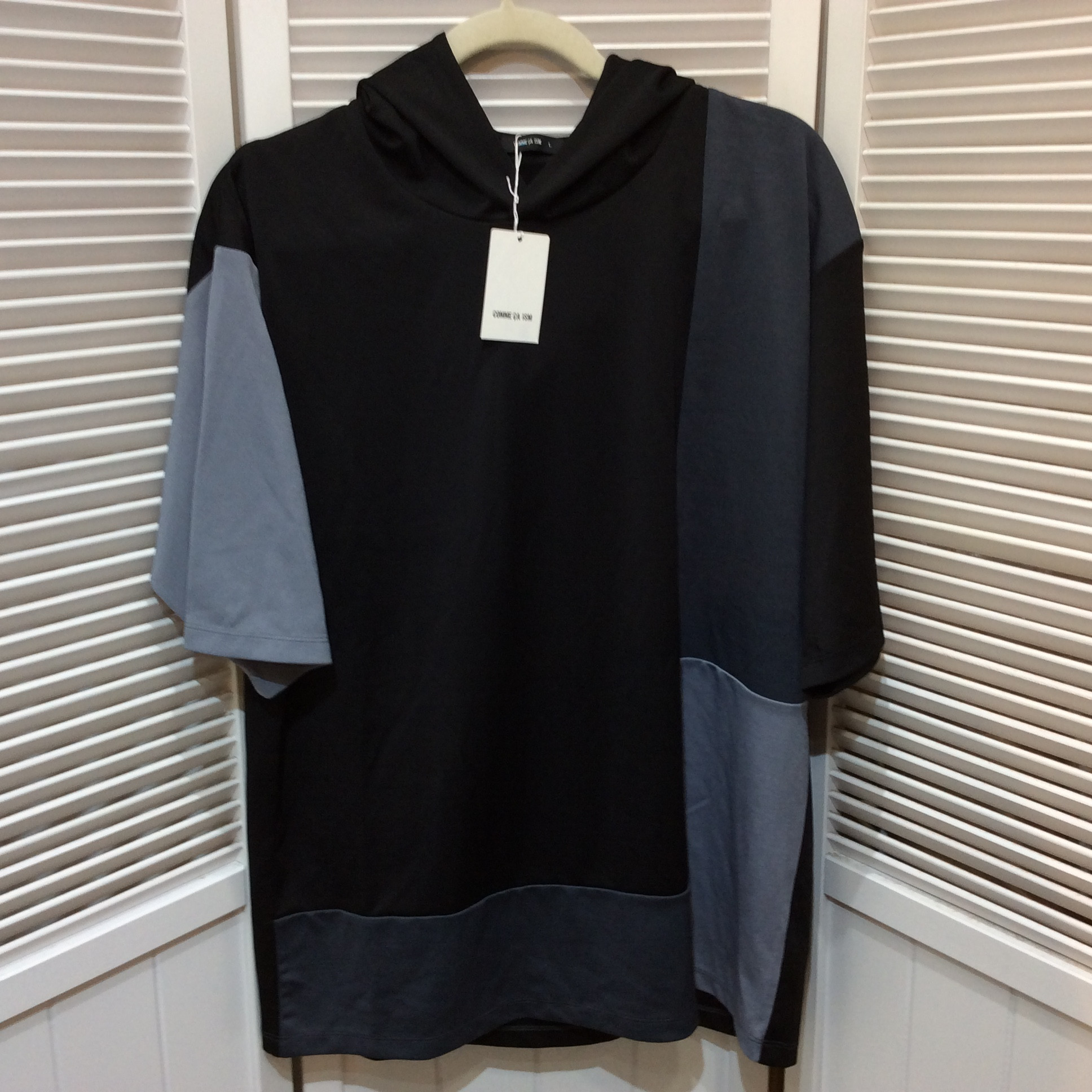 未使用☆COMME CA ISM コムサイズム メンズ フード付きシャツ パーカー L ブラック×グレー