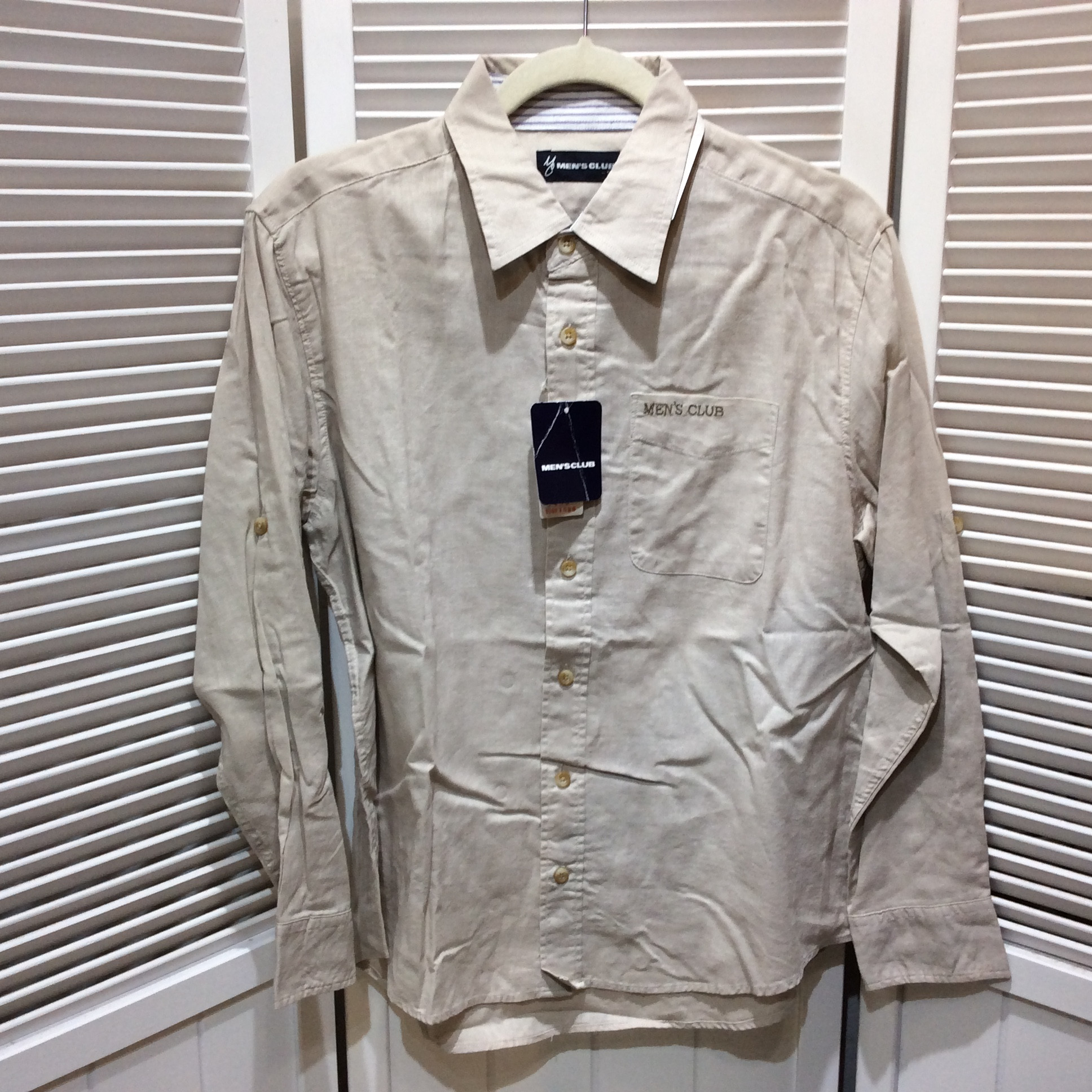 未使用☆MEN'S CLUB メンズ 長袖麻混シャツ S ベージュ系