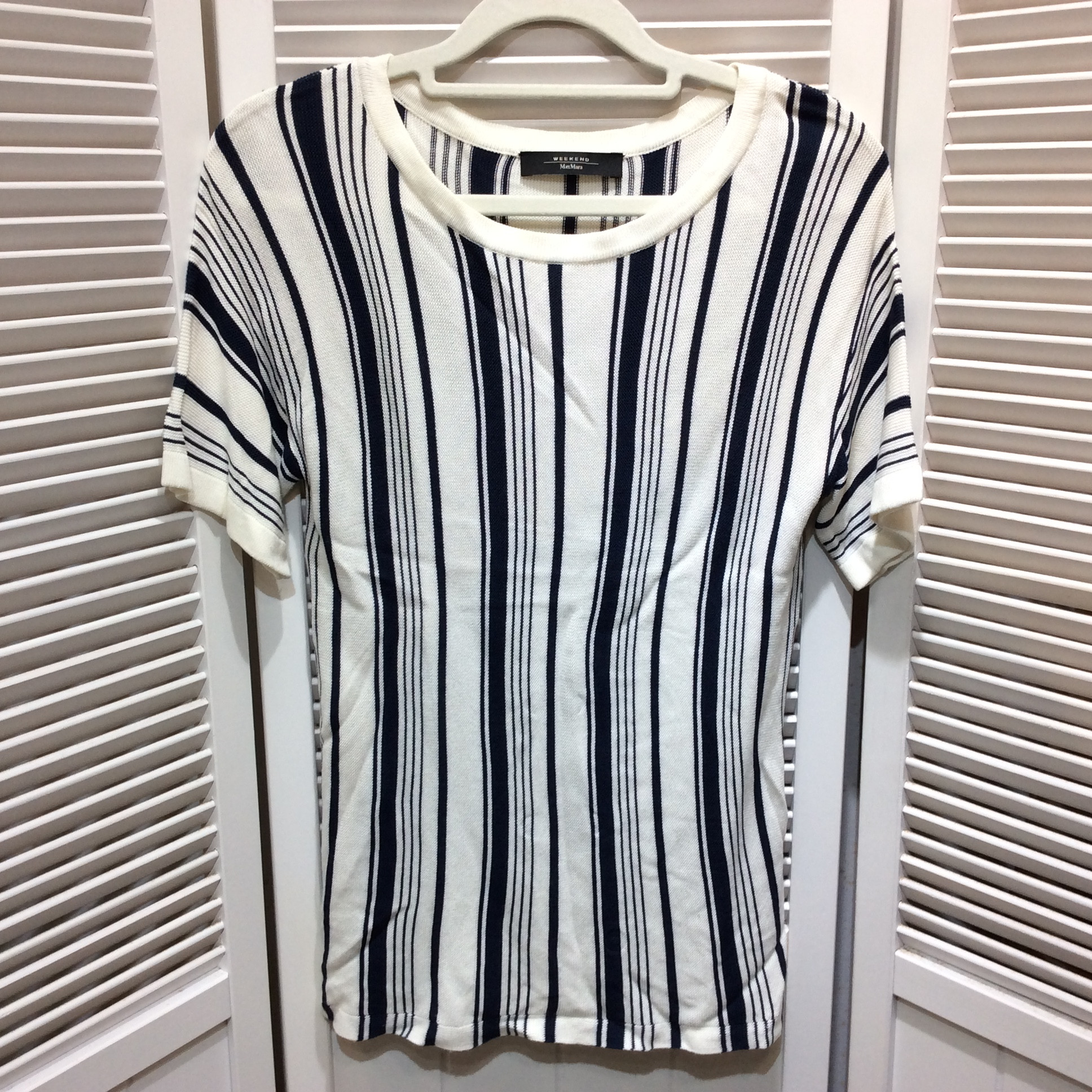 MaxMara マックスマーラ 半袖ニット ホワイト×ネイビー ストライプ