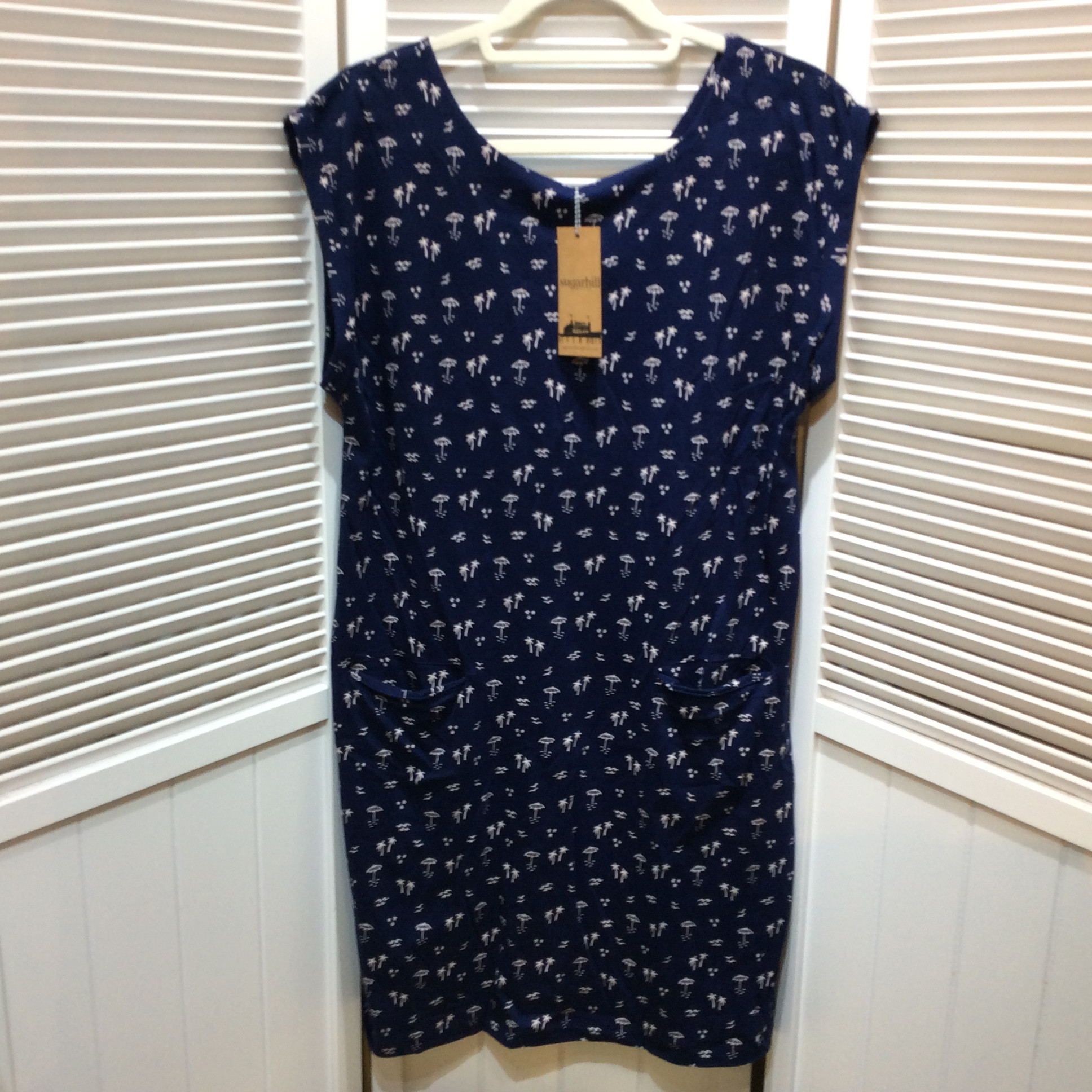 未使用☆sugarhill brighton シュガーヒル ブライトン ノースリーブワンピース 44 XL~XXL ネイビー×ホワイト柄