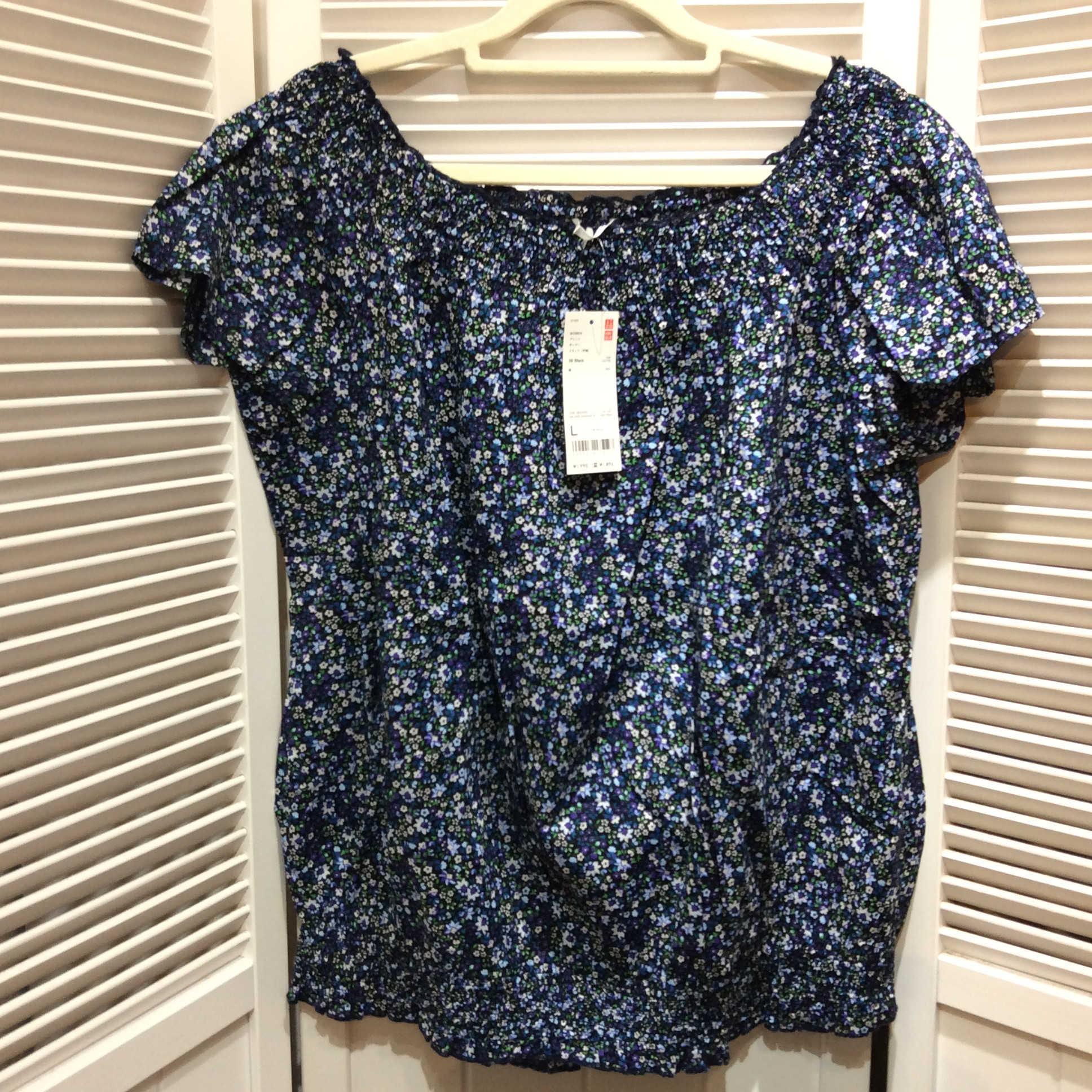 新品 ユニクロ プリント ギャザースモック  L 
