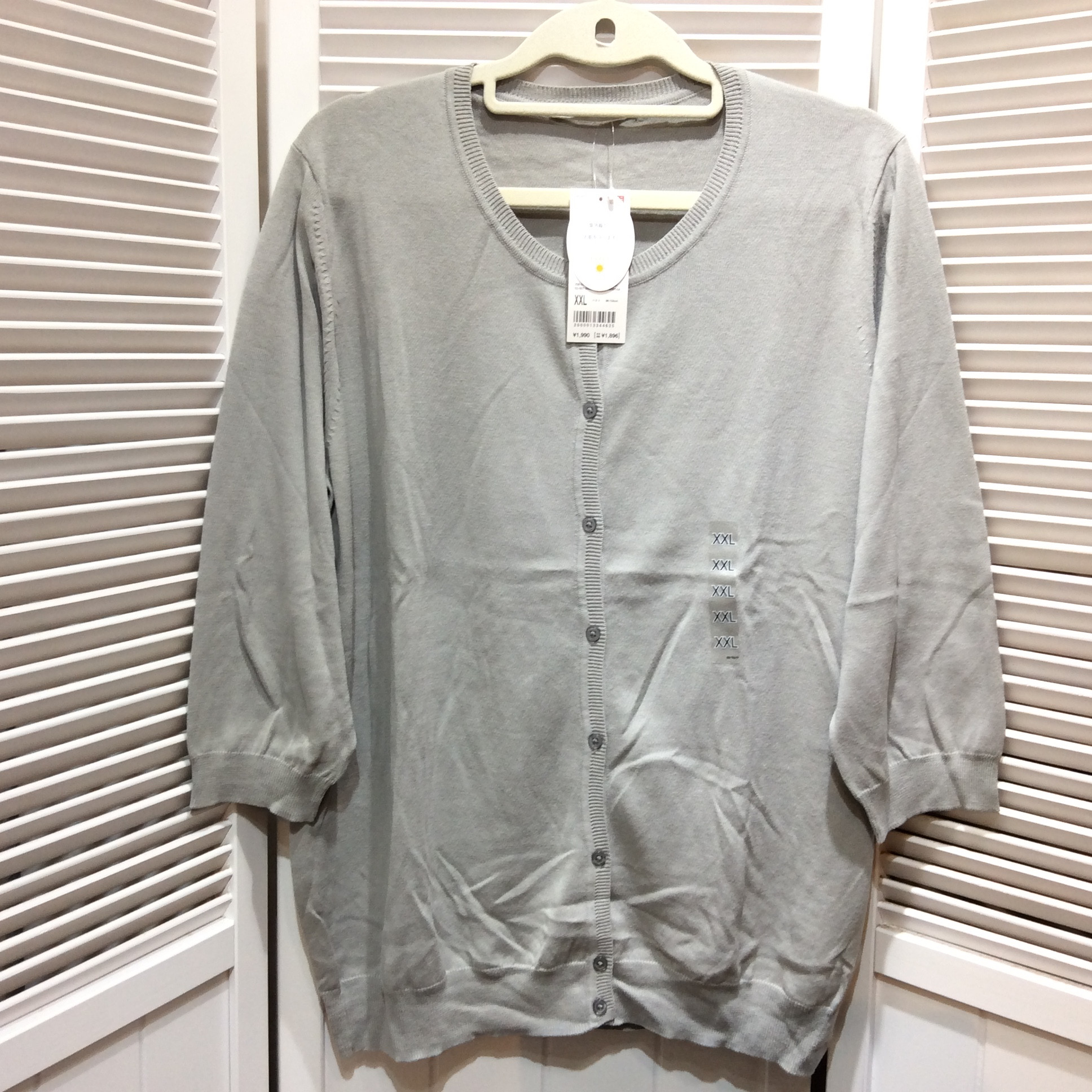 未使用 ユニクロ UVカット 七分袖 カーディガン XXL グレー