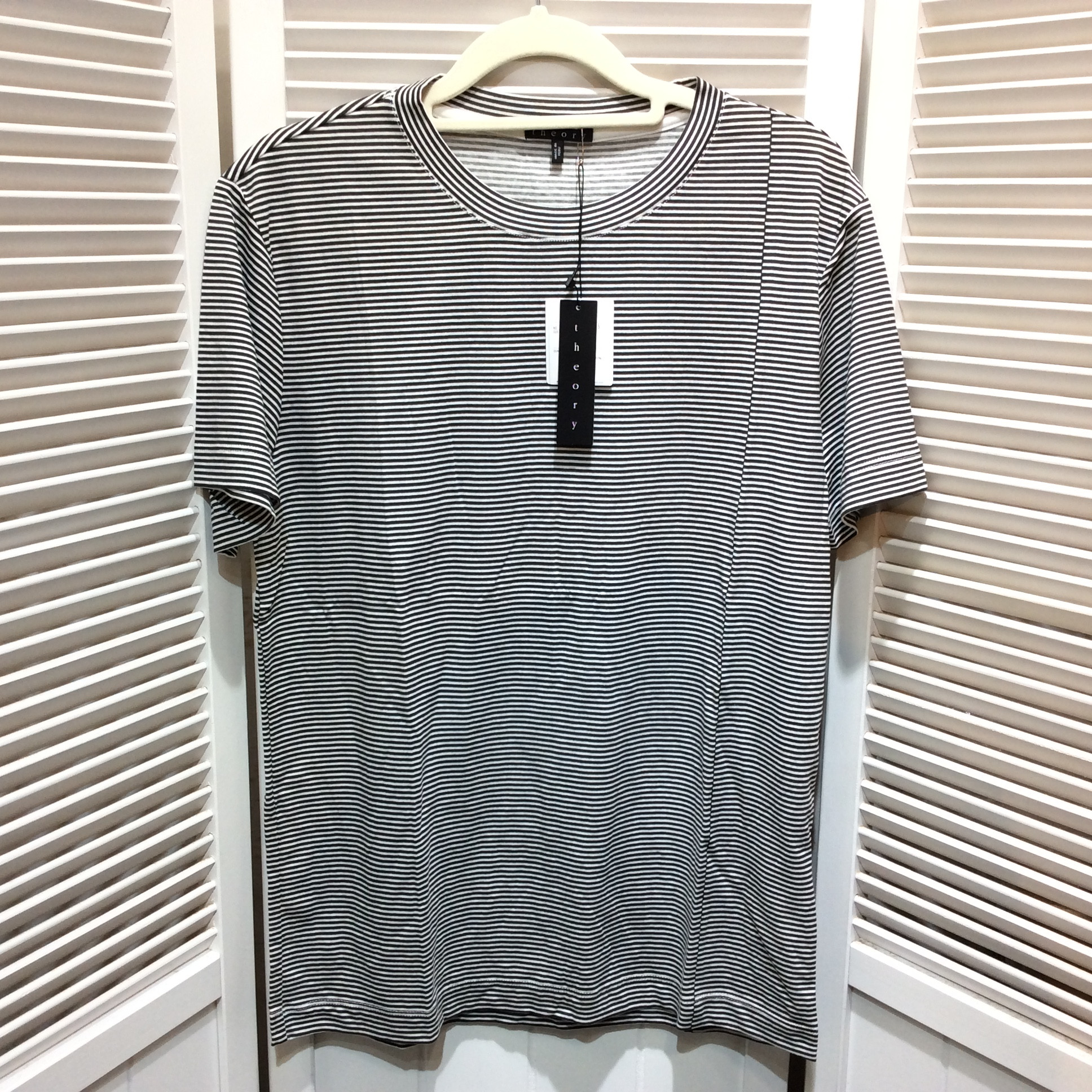未使用☆theory セオリー メンズ Tシャツ 38 白黒ボーダー ホワイト ブラック