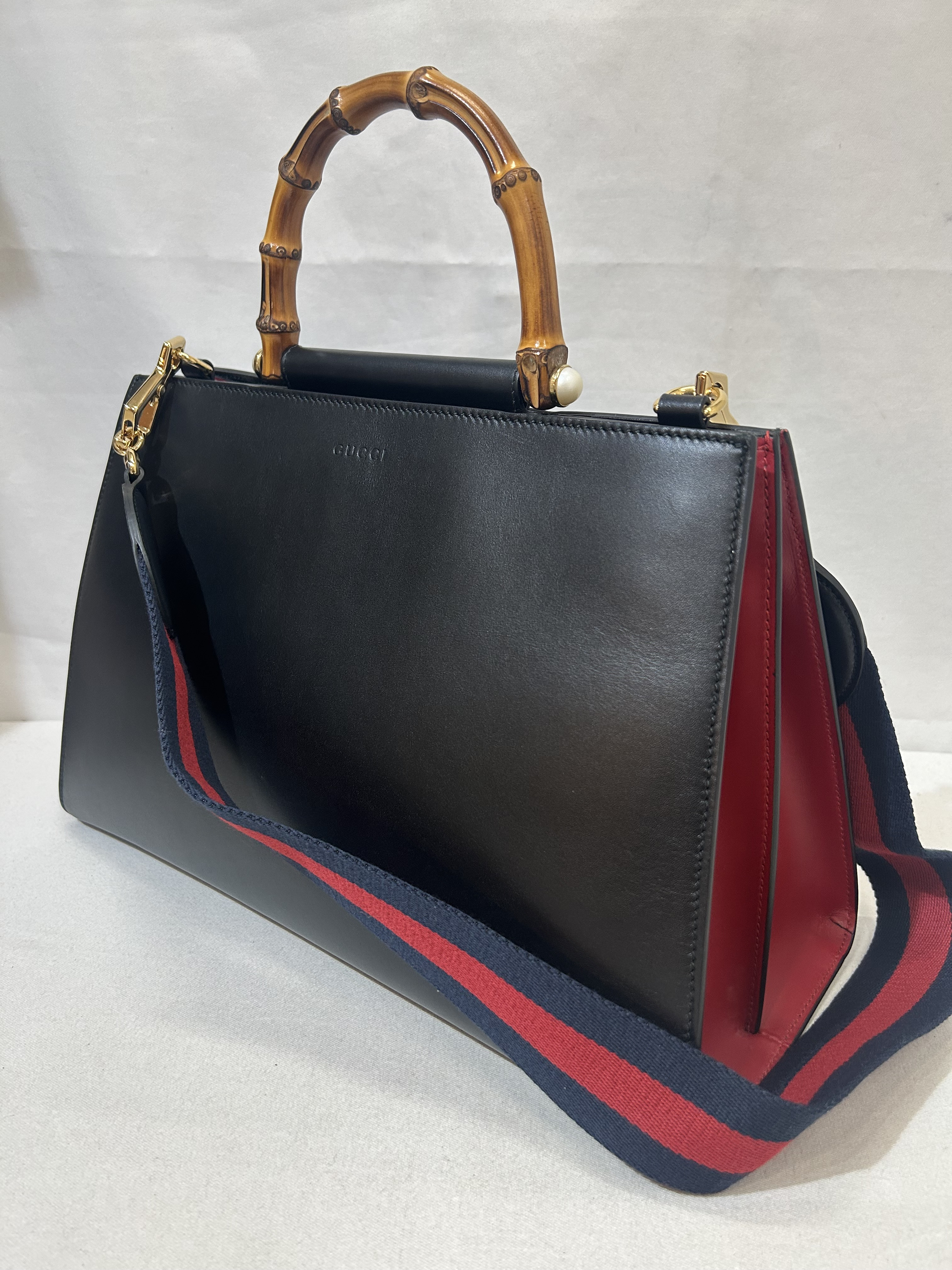 美品☆GUCCI グッチ ニムフェア 453764 バンブー レザー シェリーライン ブラック