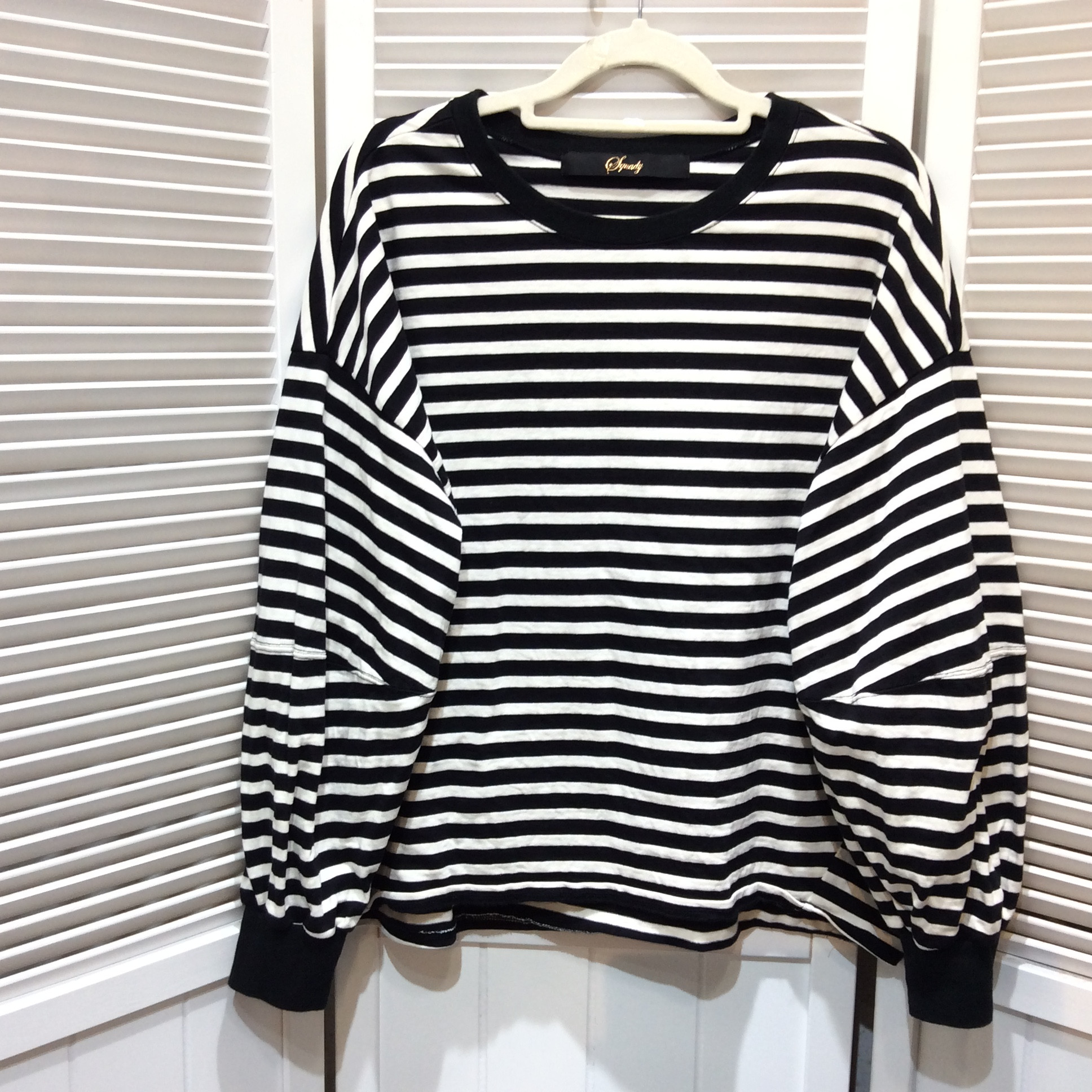 ボリューム袖 長袖Tシャツ フリーサイズ   ボーダー