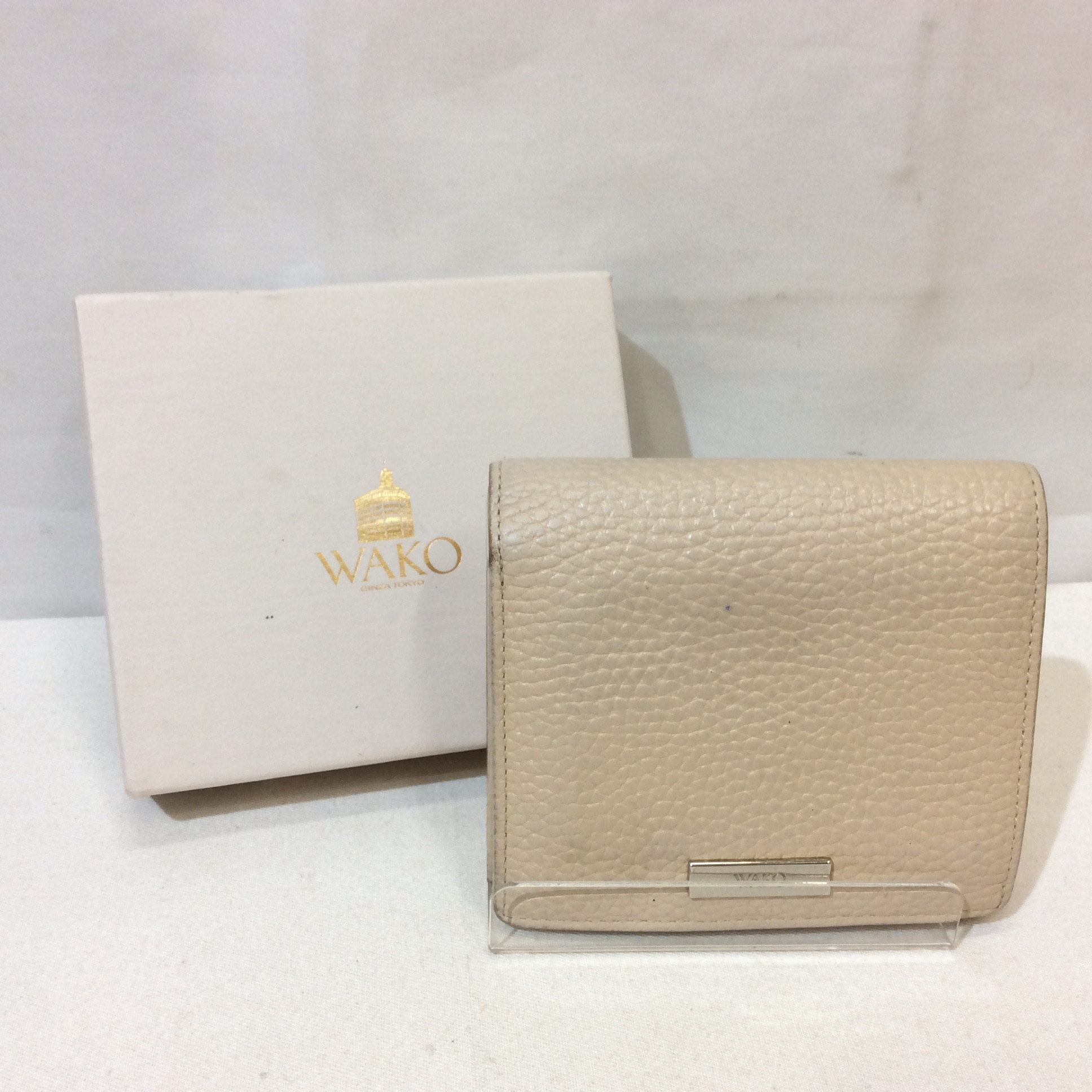 WAKO 和光 レザー2つ折り財布 ベージュ 箱付き