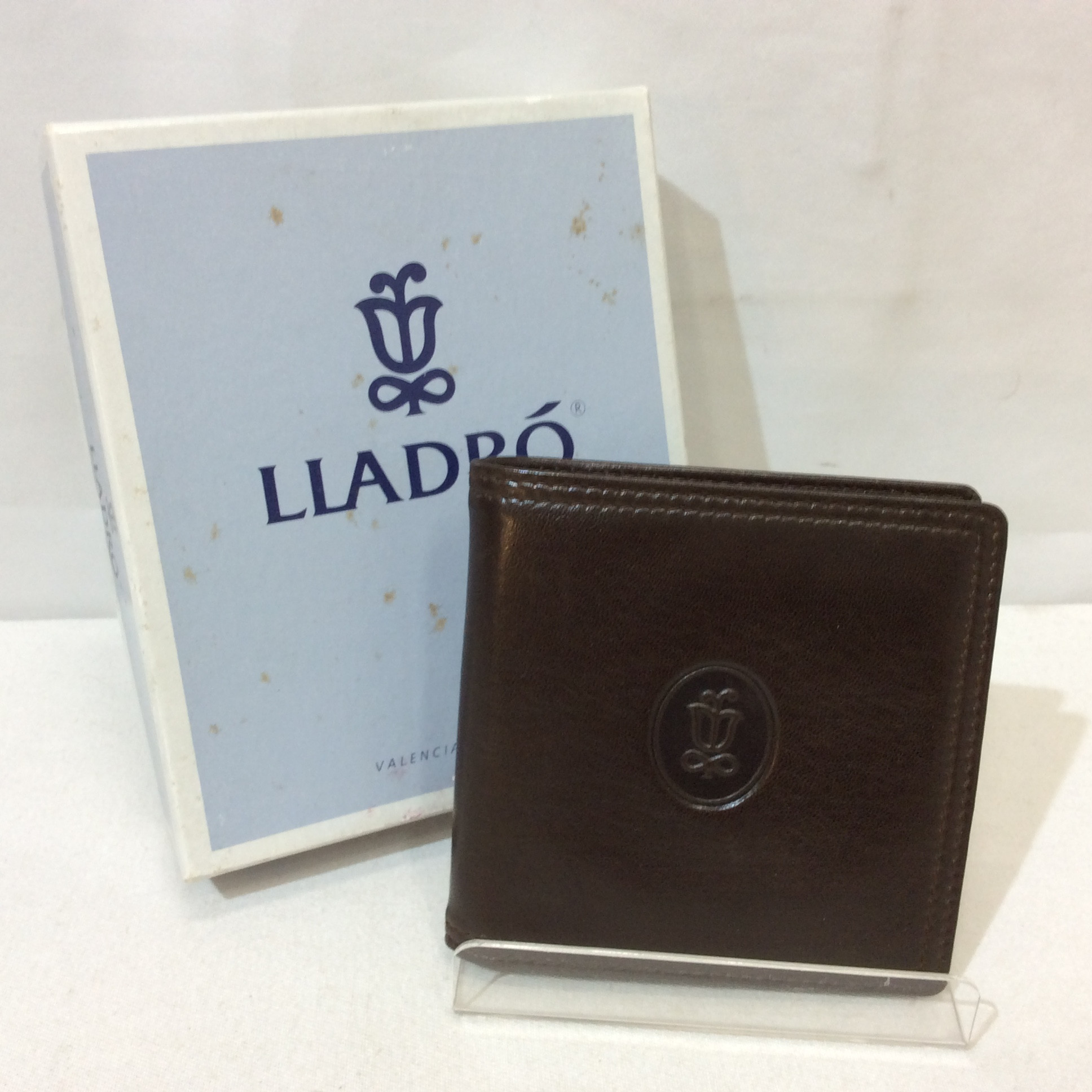 未使用☆LLADRO リヤドロ メンズ ラム革2つ折り財布 ダークブラウン 箱付き