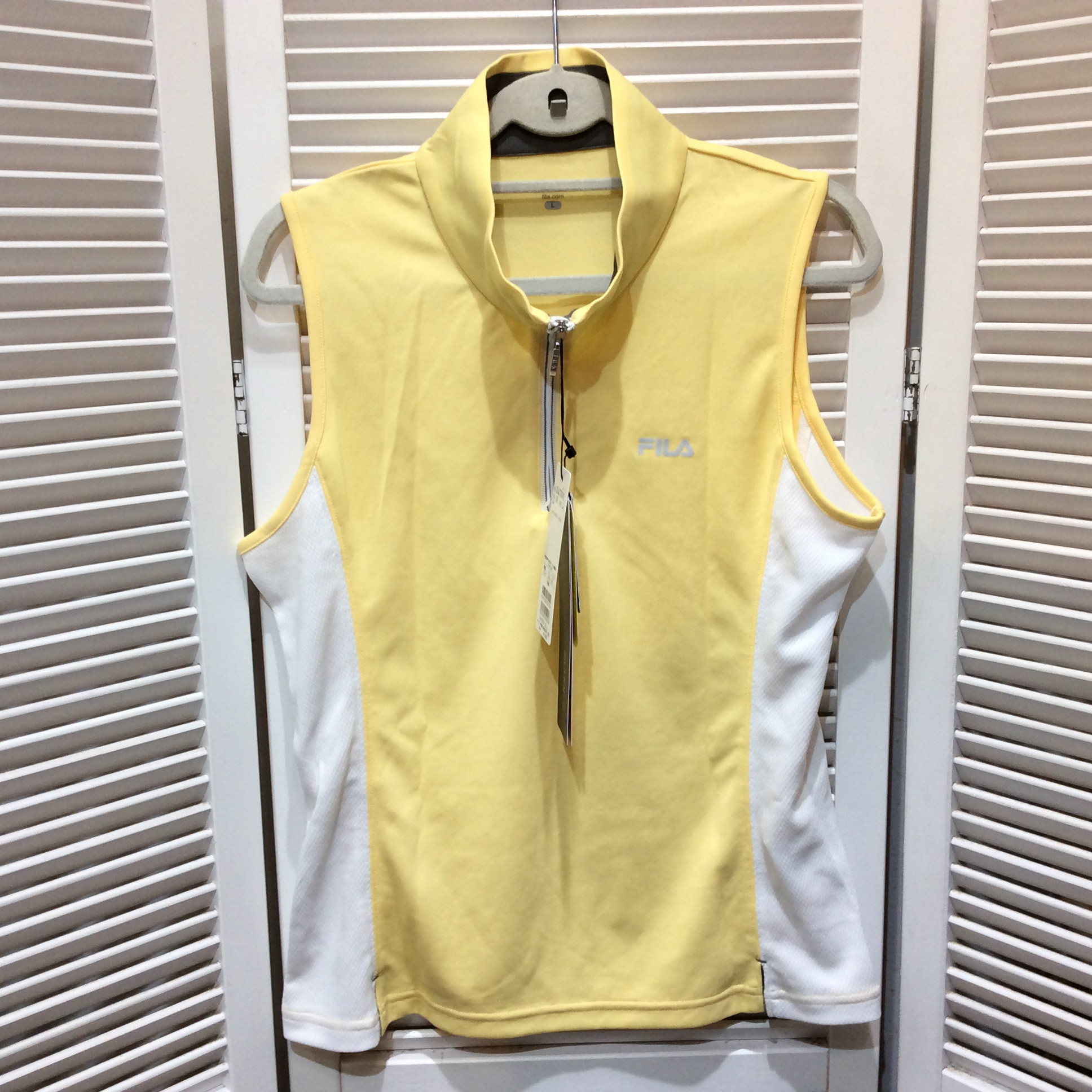 未使用☆FILA フィラ UV ノースリーブ L イエロー系×ホワイト テニス