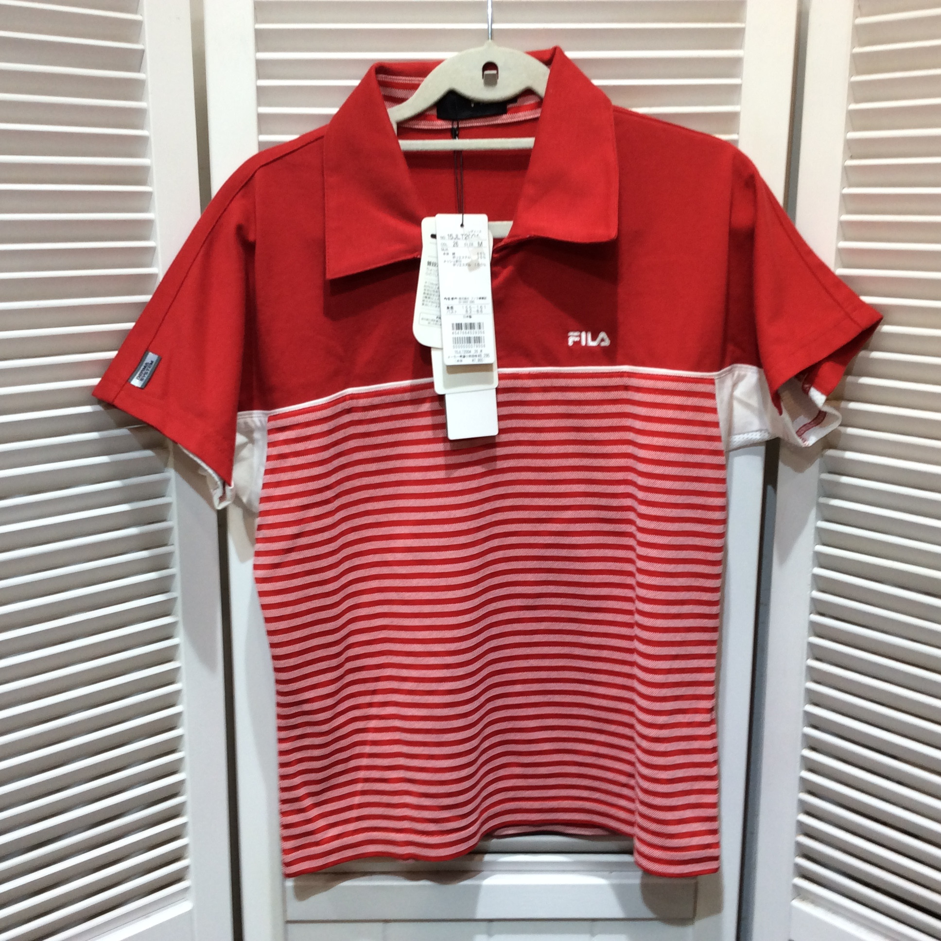 未使用☆FILA フィラ UV 半袖シャツ L レッド×ホワイト ボーダー柄 テニス