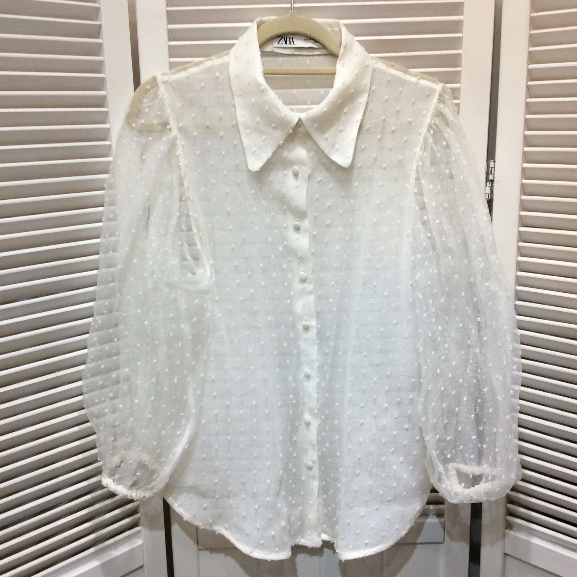 ZARA ザラ 長袖ブラウス XS ホワイト シースルー