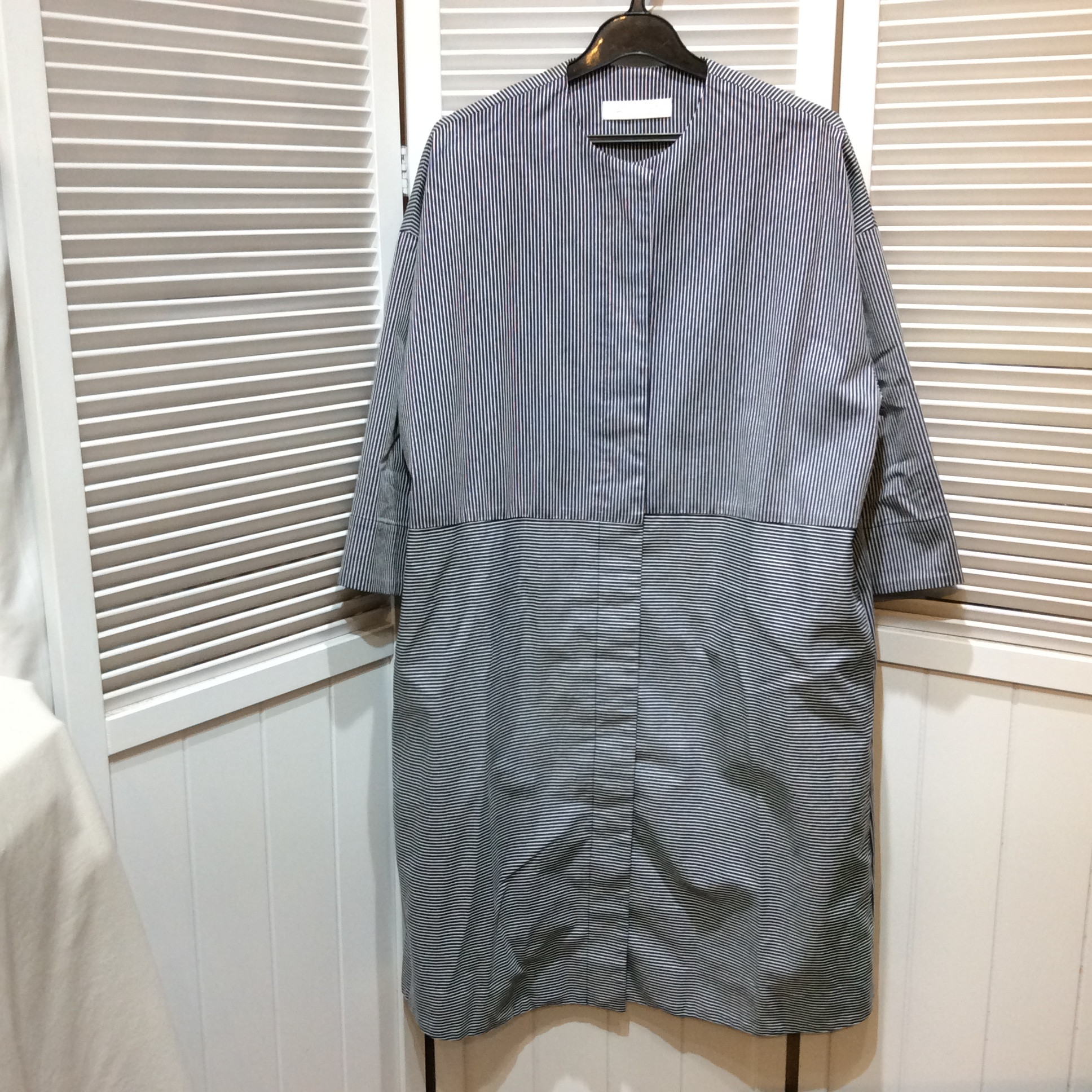 COLLAGE 七分袖 コート  フリーサイズ   ネイビー／ストライプ  美品