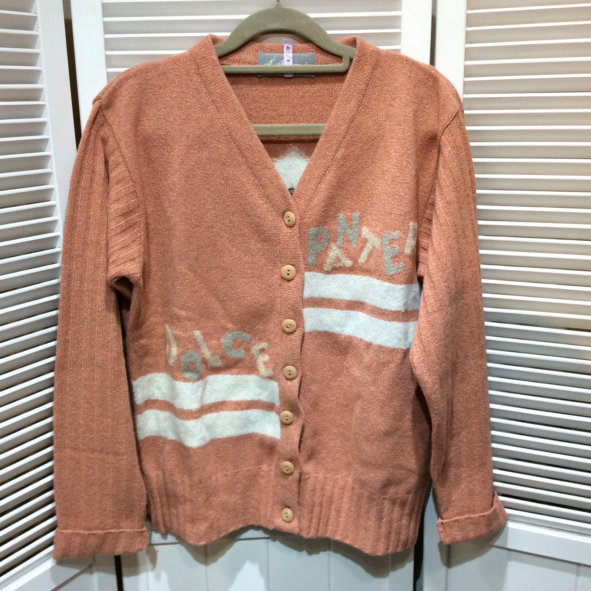 ITALY製 カシミヤ&アンゴラ混カーディガン M ピンク柄