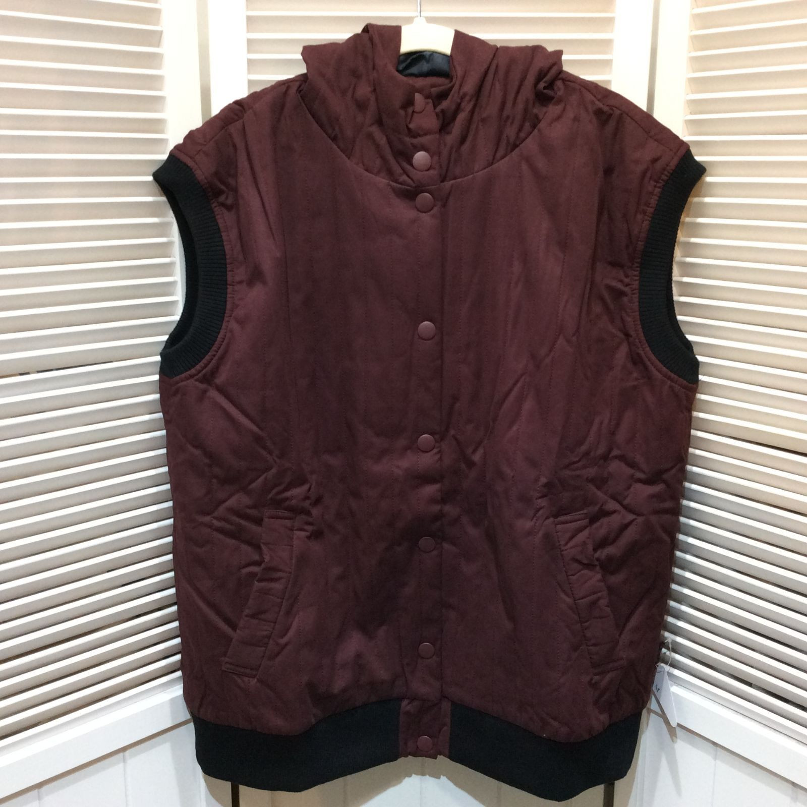 新品☆レディース カポックフードベスト LL バーガンディ