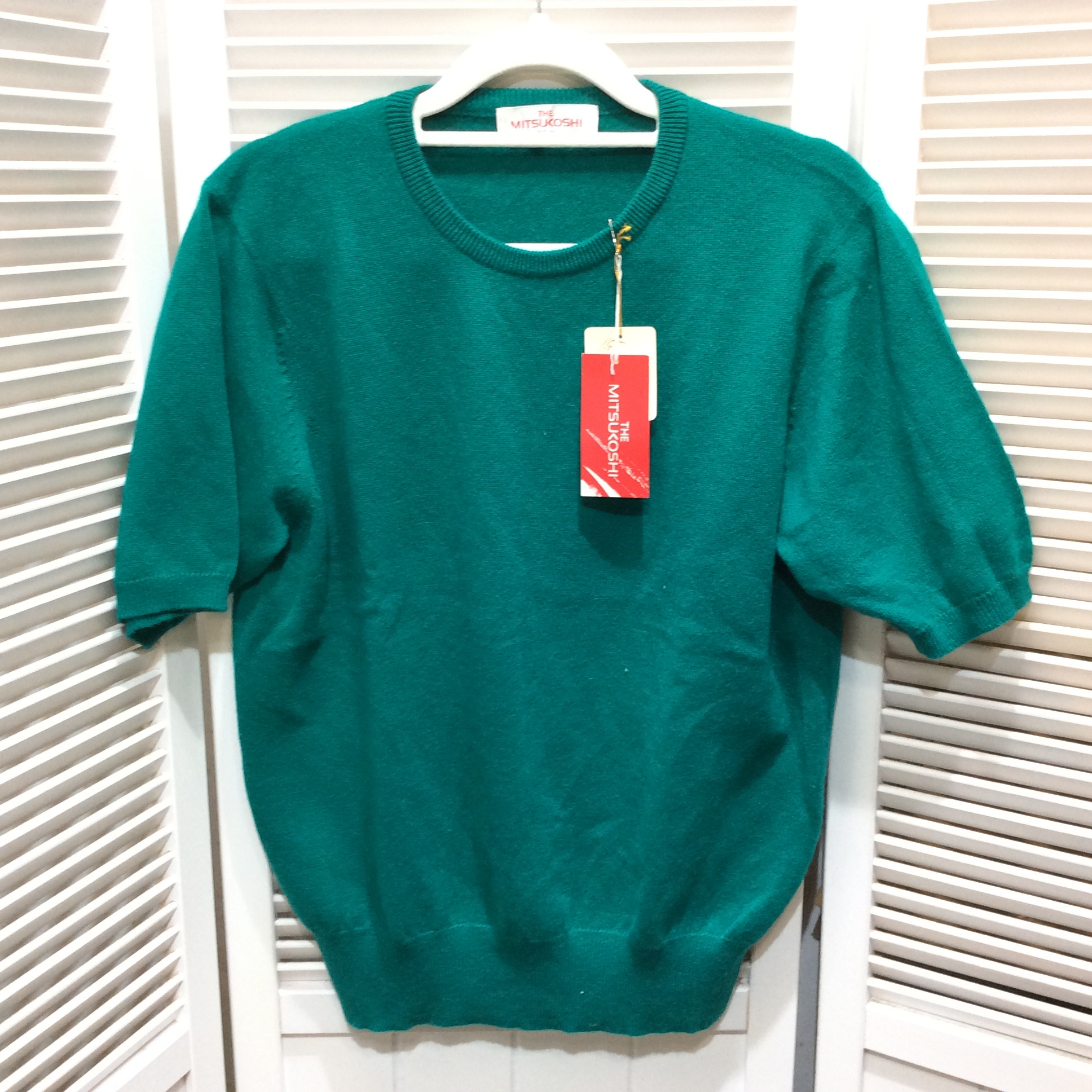 未使用☆三越 カシミヤ半袖セーター L グリーン