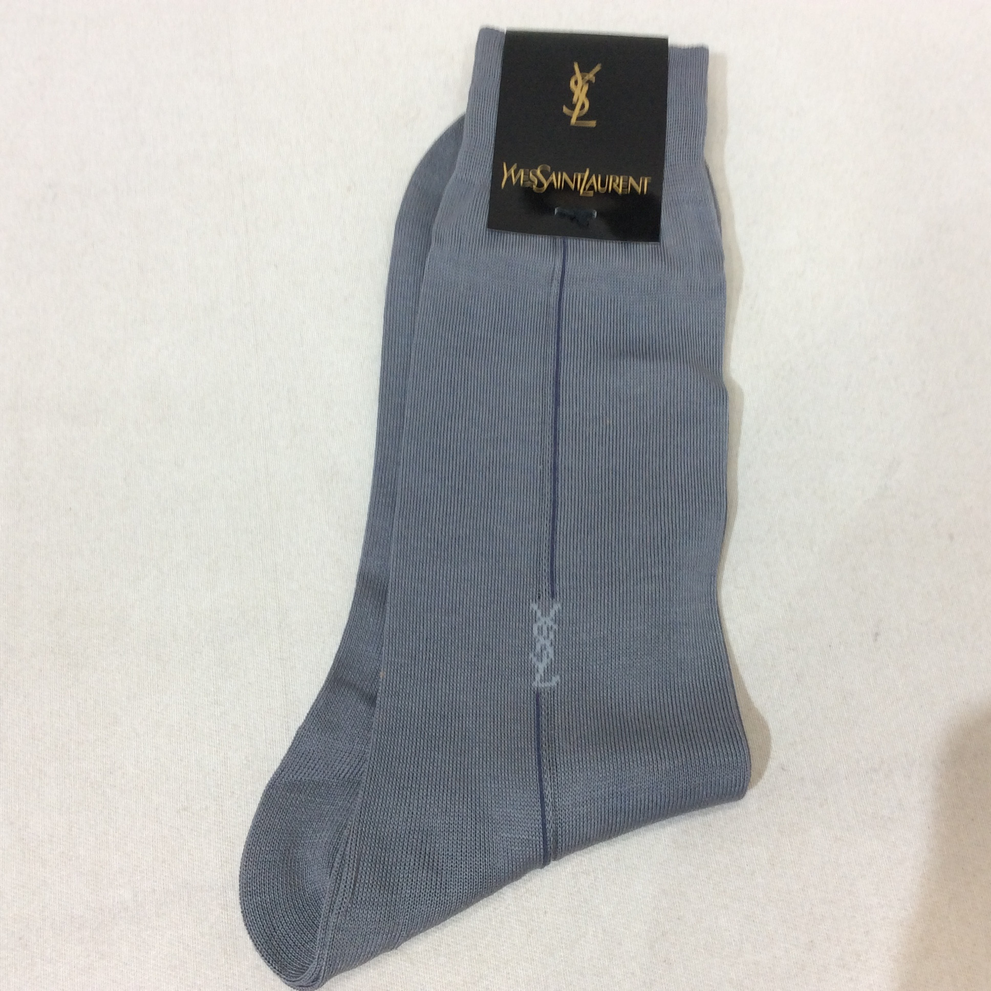 未使用☆YSL イヴ・サンローラン メンズ靴下 グレー 黒タグ