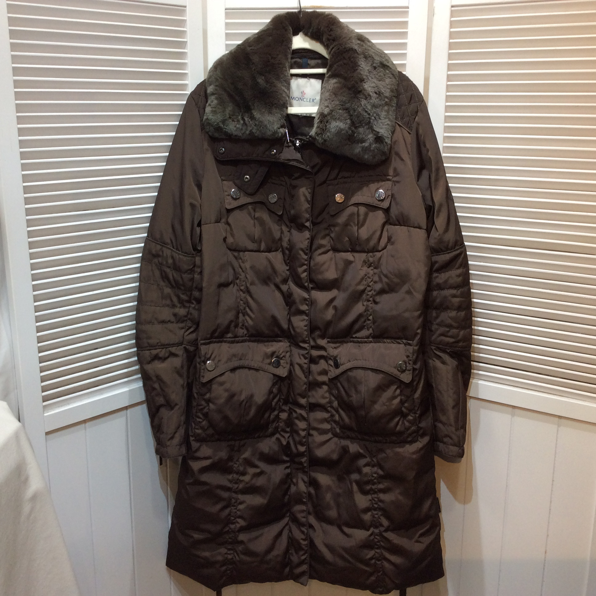 MONCLER モンクレール ファー付き ダウンコート 5 ダークブラウン