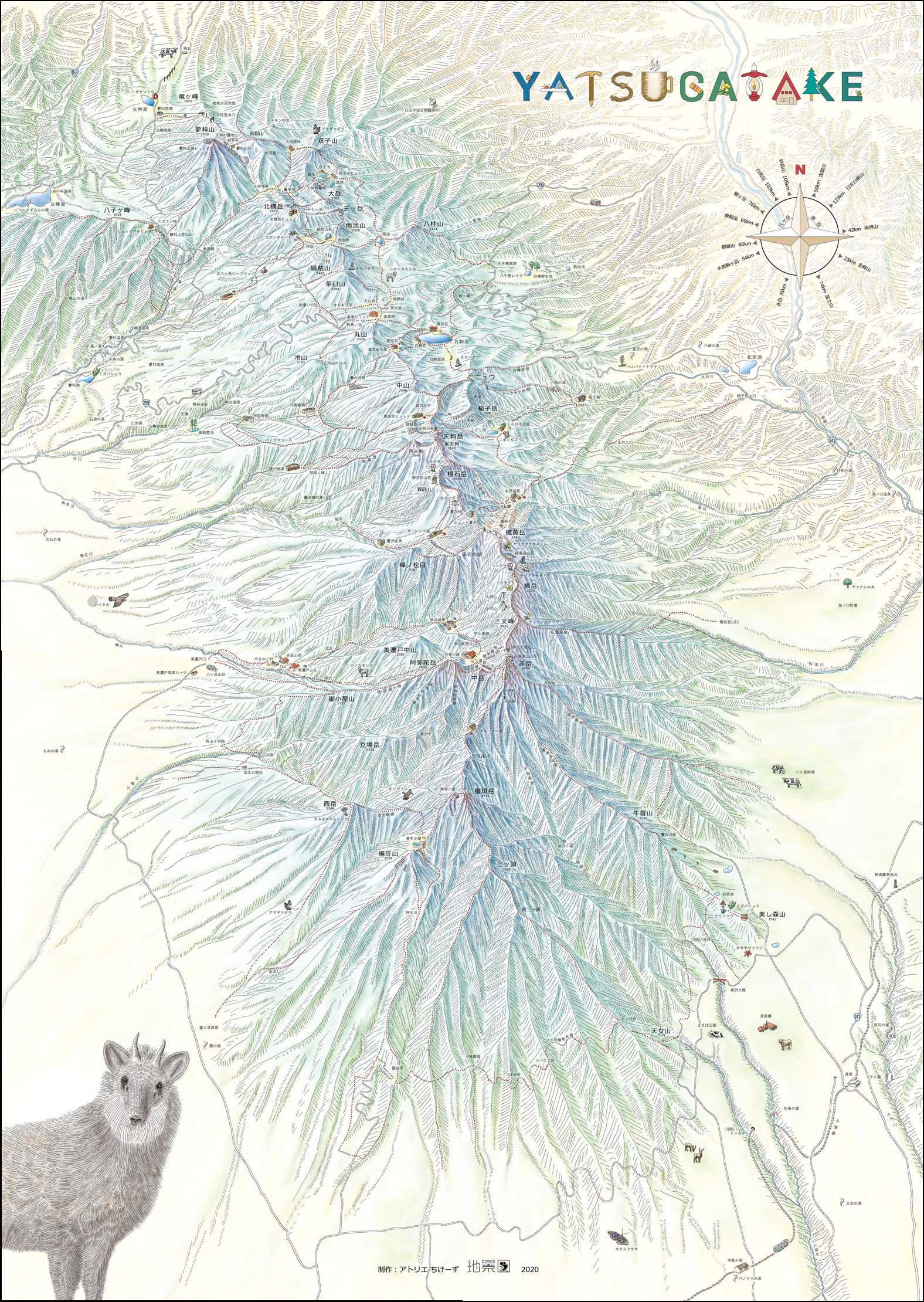 八ヶ岳鳥瞰マップ ヤツの地図 デビュー アトリエ ちけーず 地景図