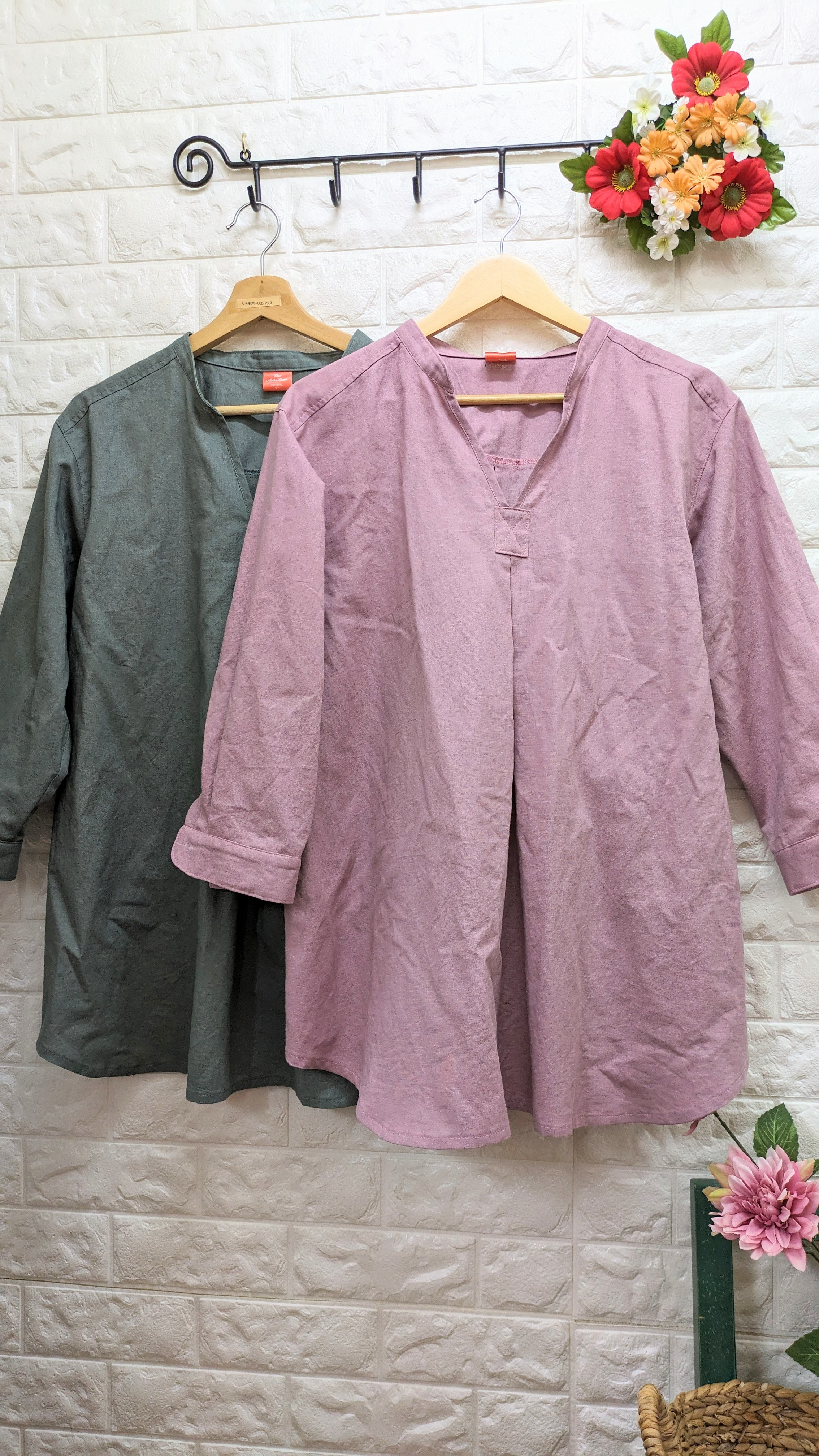 綿麻* Vネックシンプルチュニック