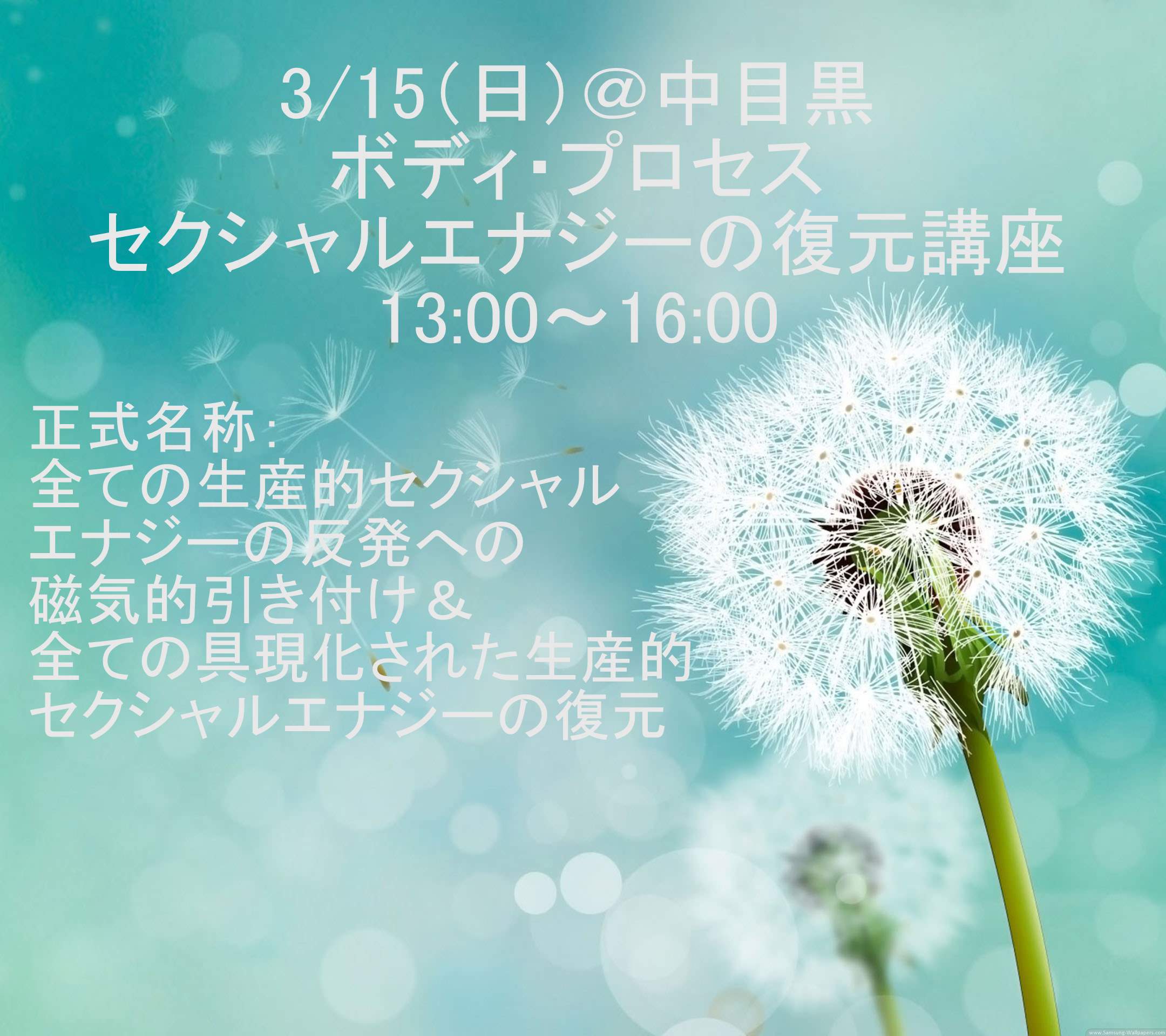 3/15（日）セクシャルエナジーの復元講座　13:00～16:00