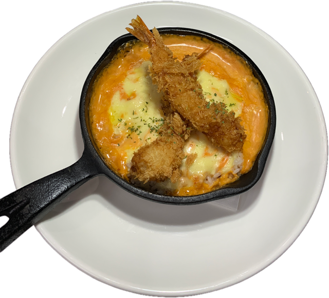エビフライのトマトクリームドリア