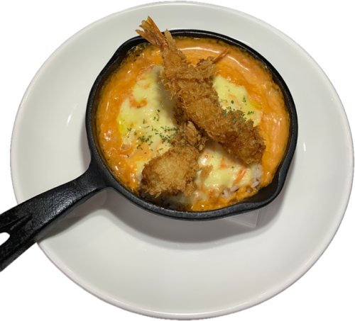 エビフライのトマトクリームドリア