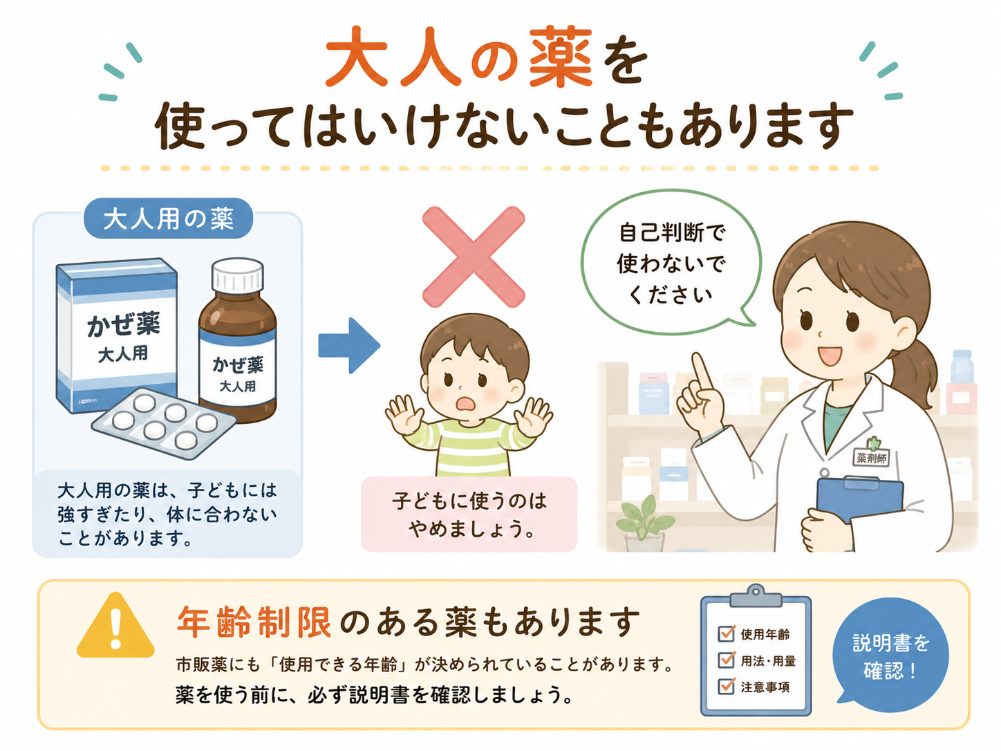 大人の薬を使ってはいけないこともあります
