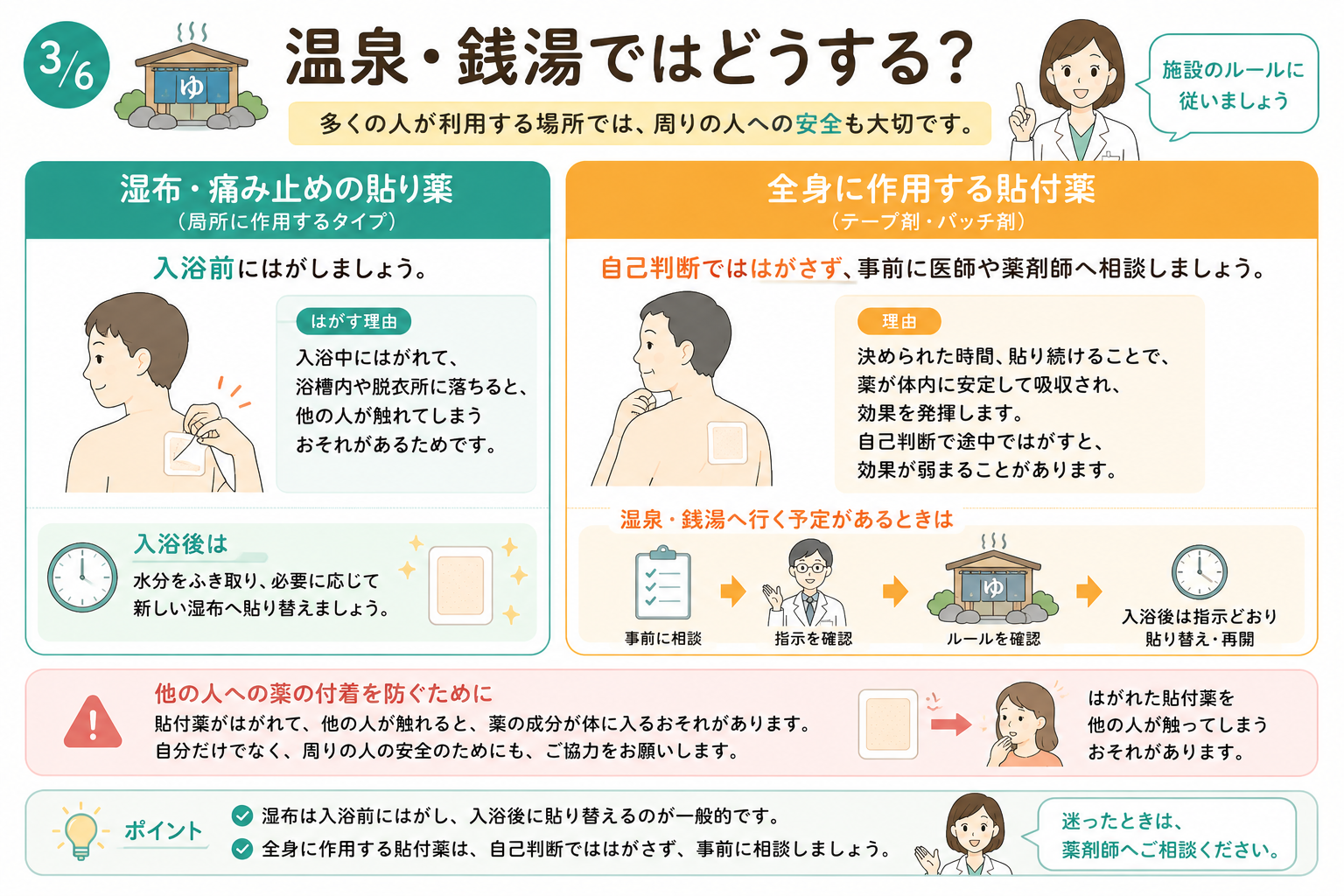 温泉や銭湯で貼付薬を使用するときの注意点