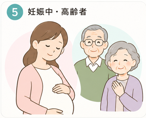 妊娠中の方と高齢者のインフルエンザワクチン接種を示すイラスト